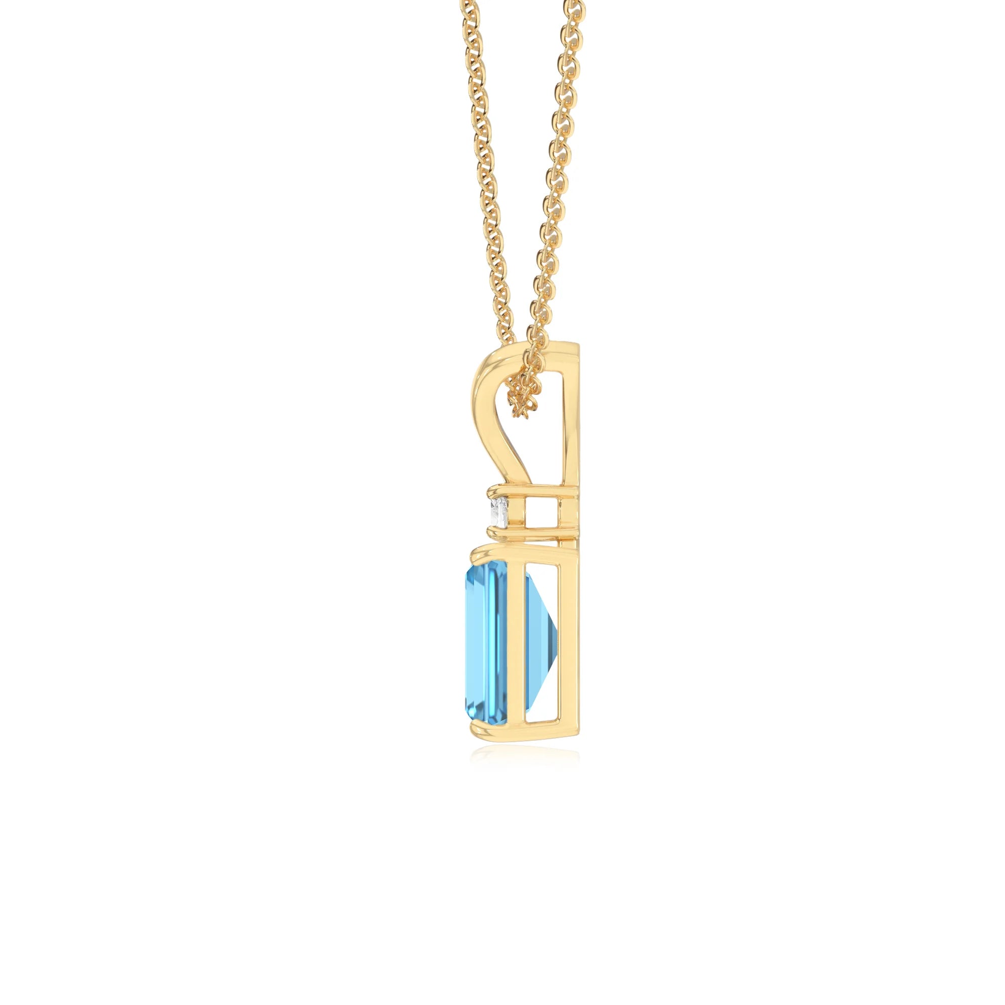 natural swiss-blue-topaz emerald cut solitaire v-bale necklaces in yellow gold 