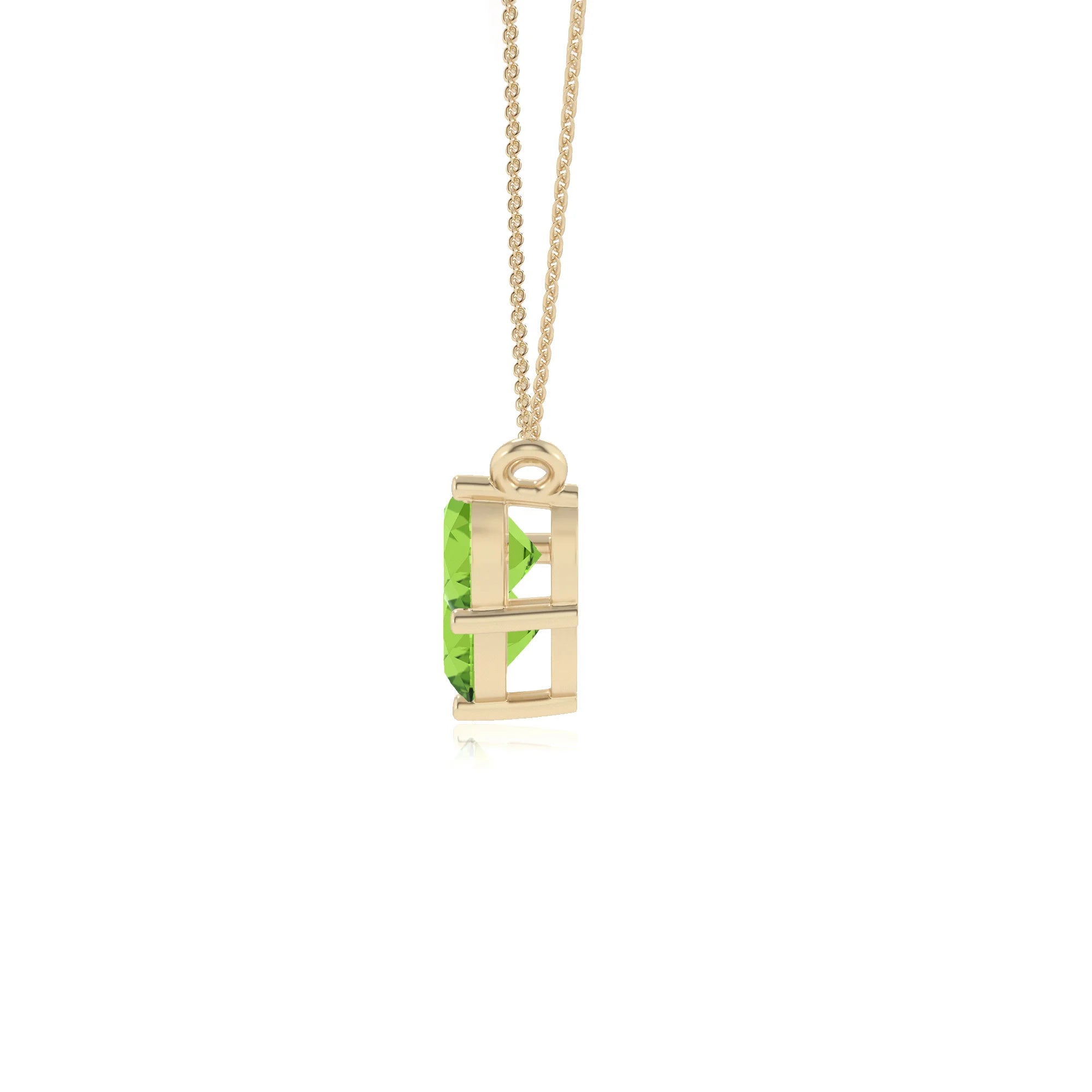 natural peridot round solitaire v-bale necklaces in yellow gold 