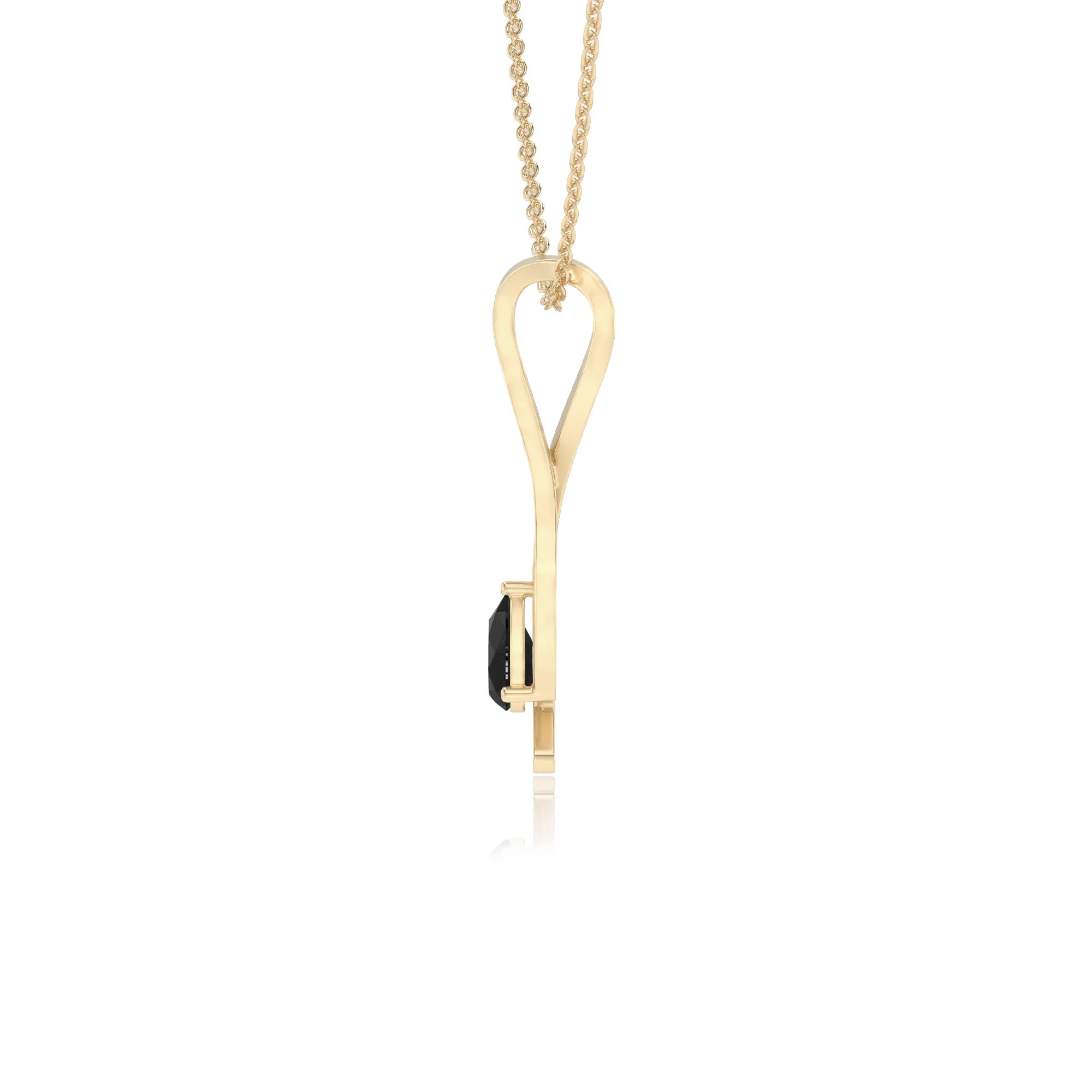 natural black-onyx pear solitaire necklaces in yellow gold 