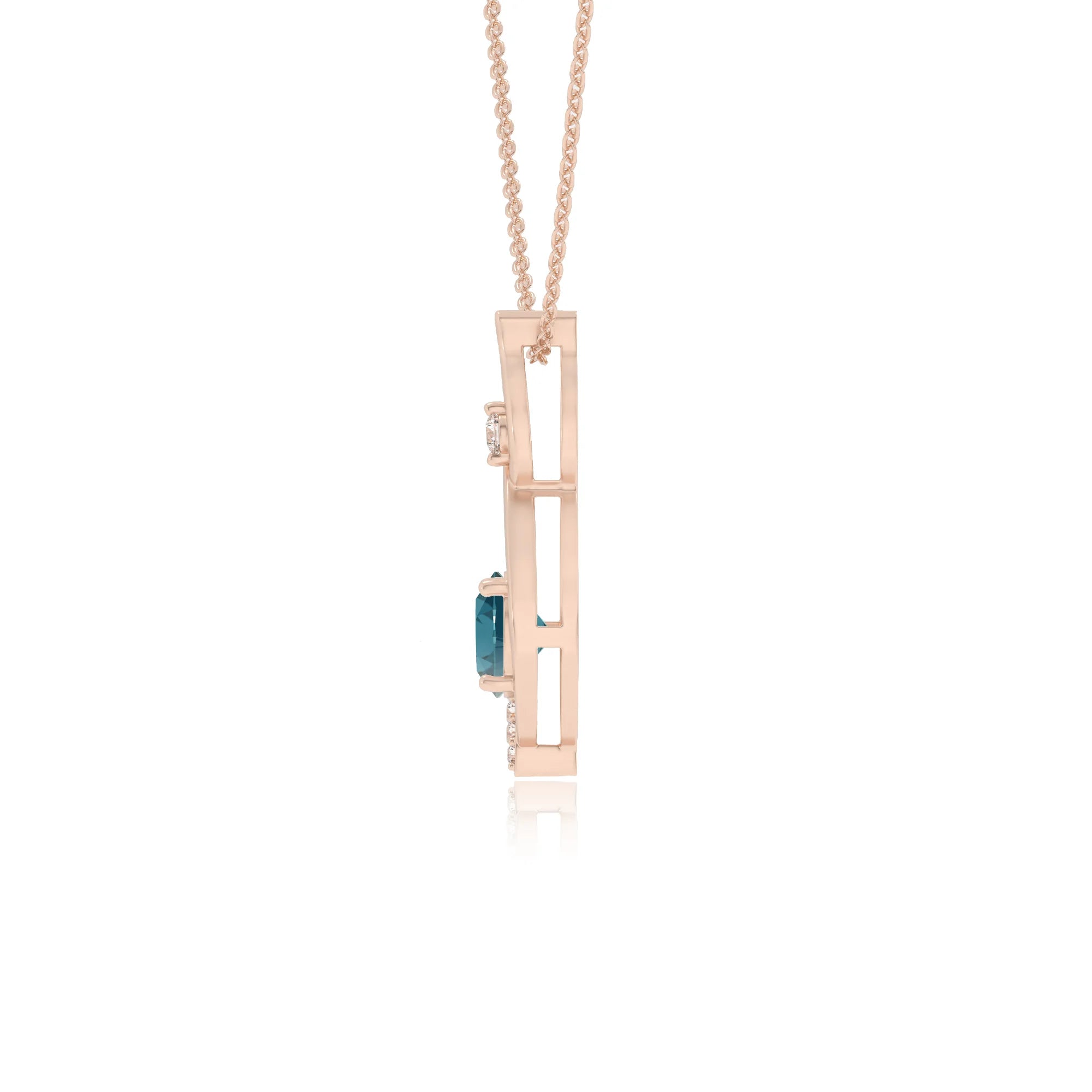 natural london-blue-topaz round solitaire necklaces in rose gold 