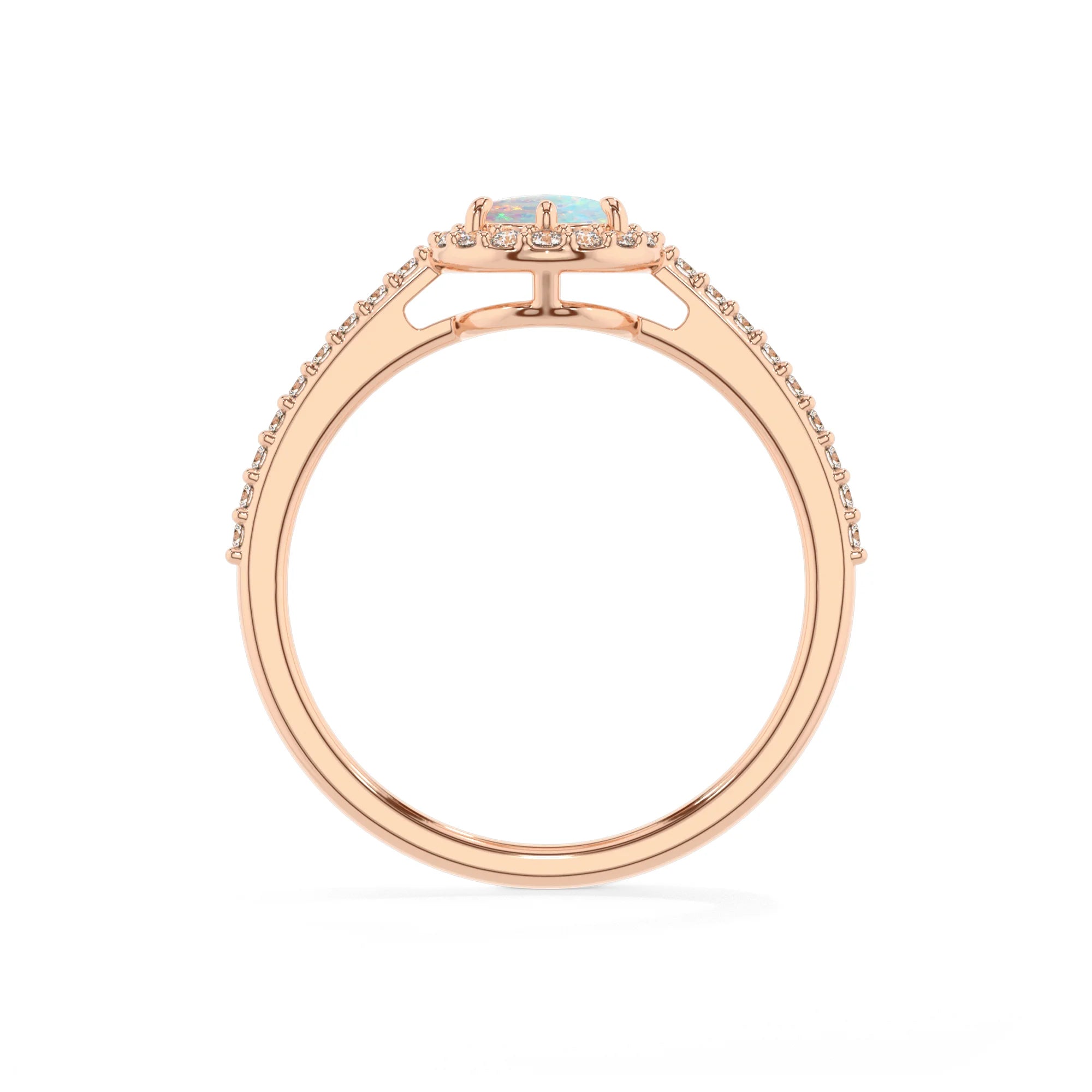 lab grown opal pear solitaire rings in rose gold 
