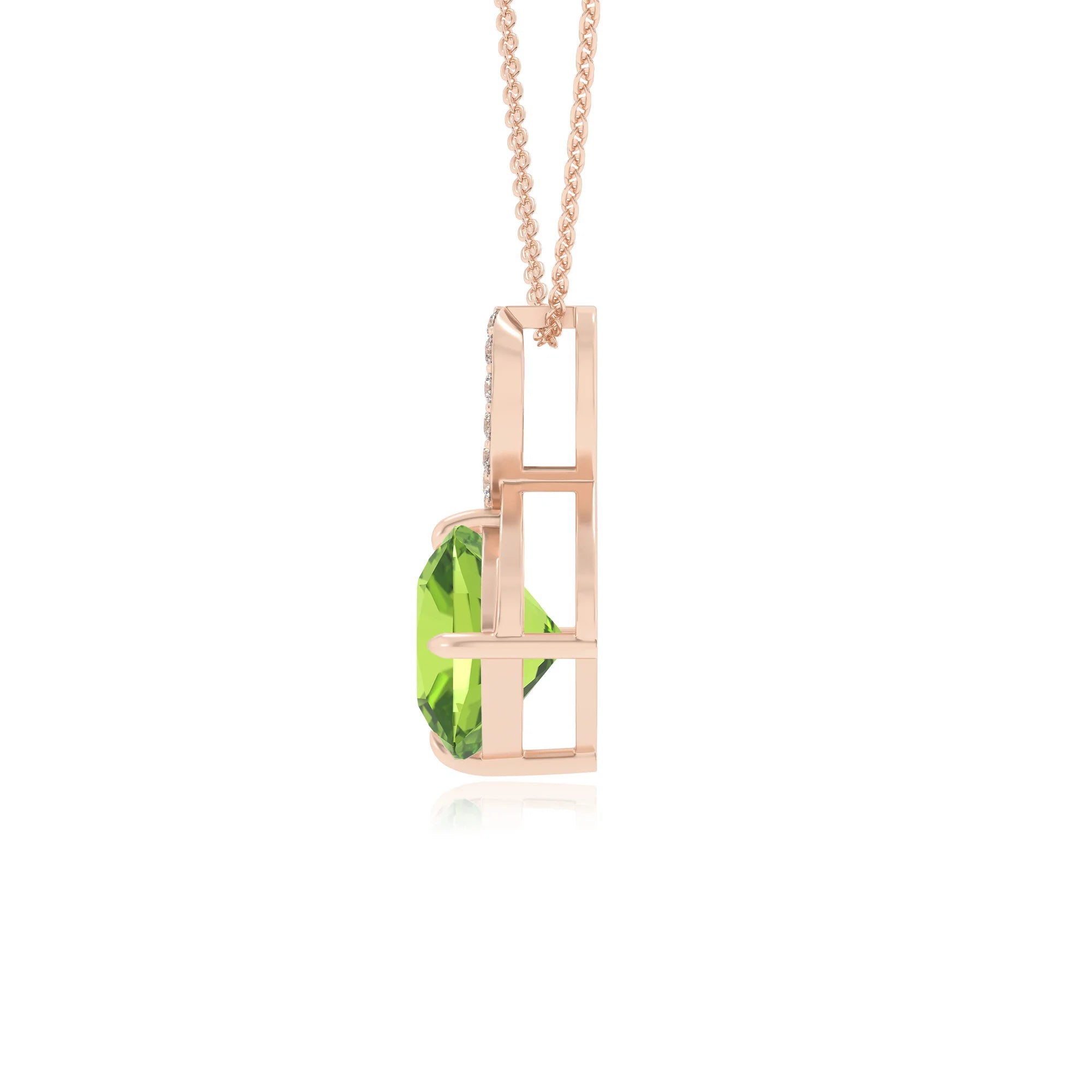 natural peridot cushion infinity necklaces in rose gold 
