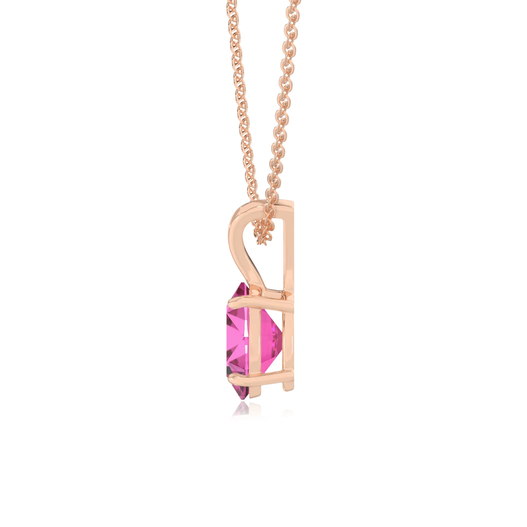 lab grown pink-sapphire oval solitaire v-bale necklaces in rose gold 