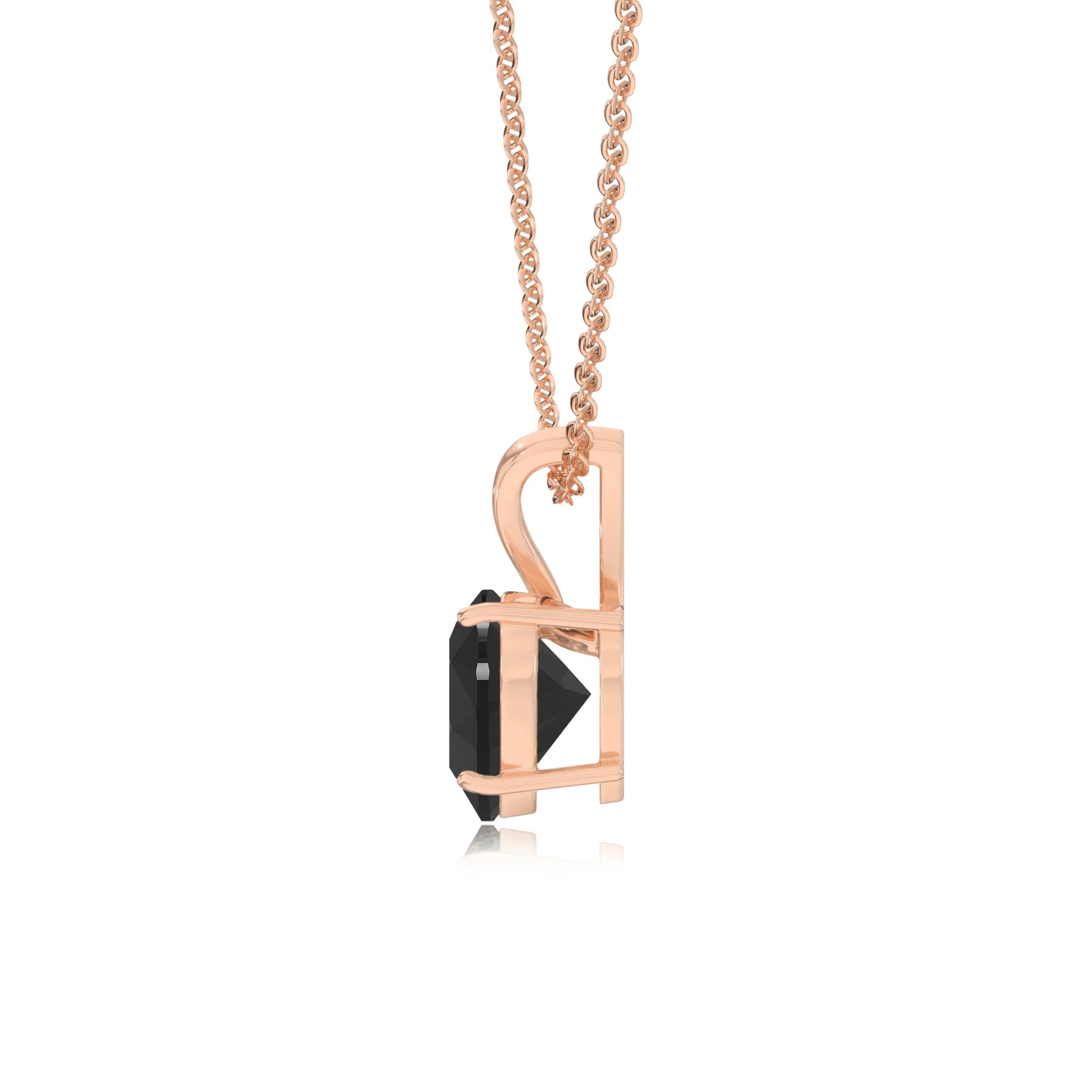 natural black-onyx heart solitaire v-bale necklaces in rose gold 