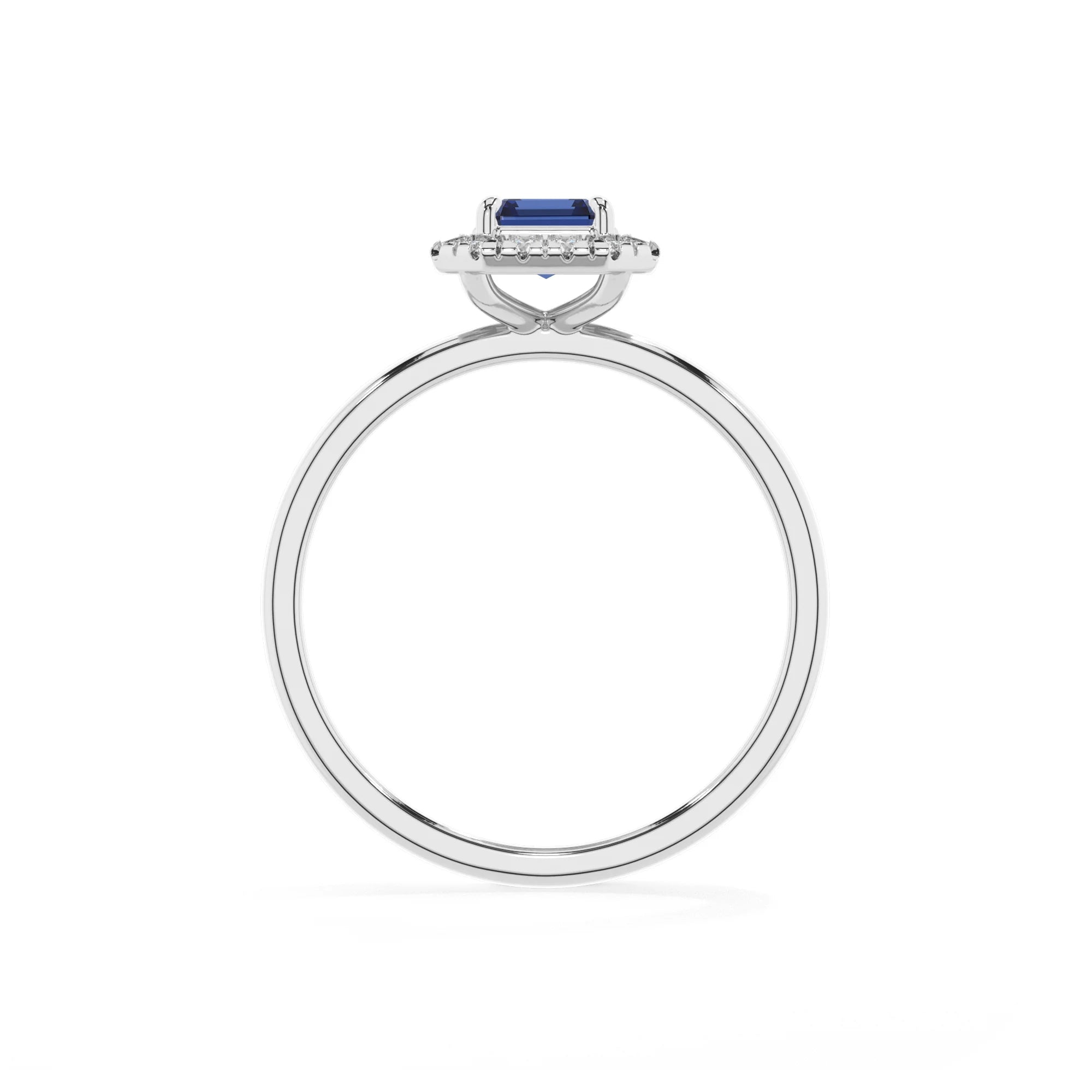 lab grown blue-sapphire emerald cut solitaire rings in platinum 