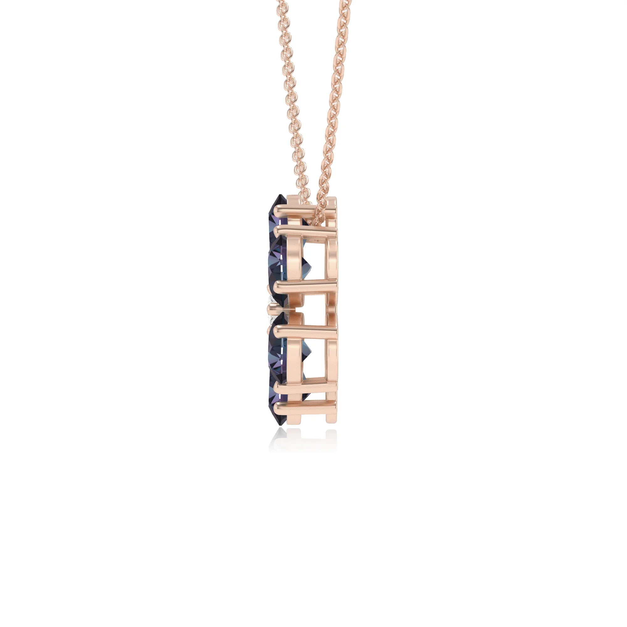 lab grown alexandrite pear solitaire necklaces in rose gold 