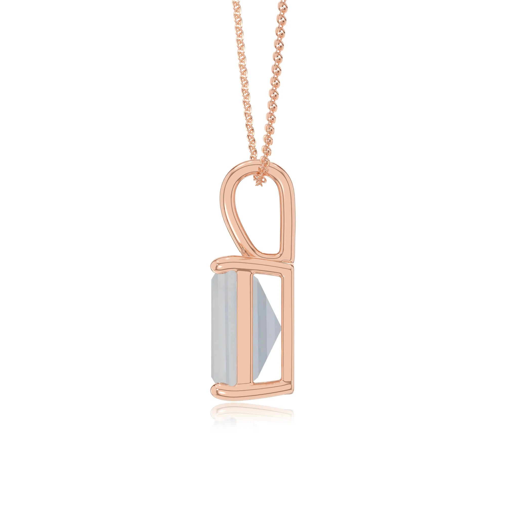 natural rainbow-moonstone emerald cut solitaire necklaces in rose gold 