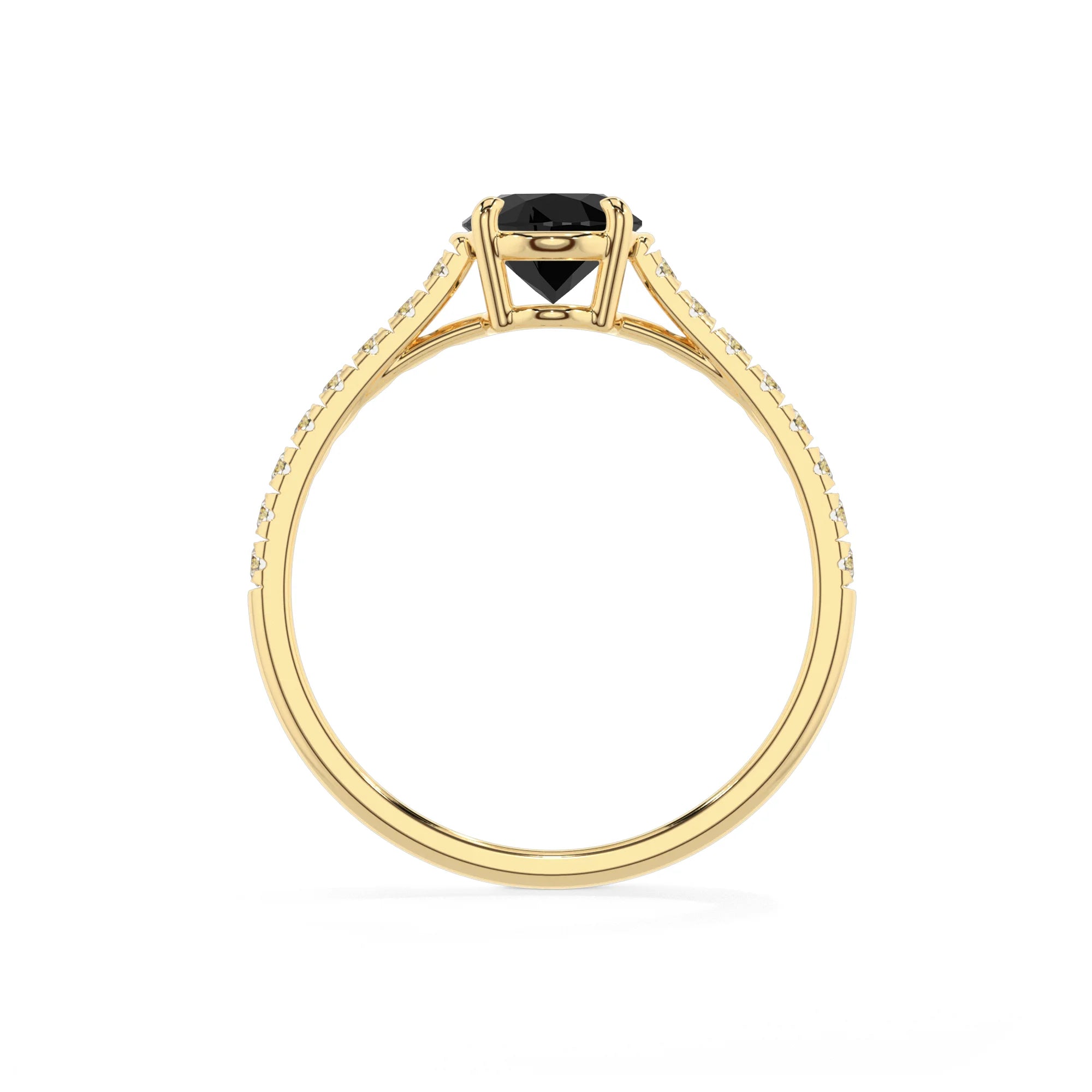 natural black-onyx oval half eternity solitaire engagement rings in yellow gold 