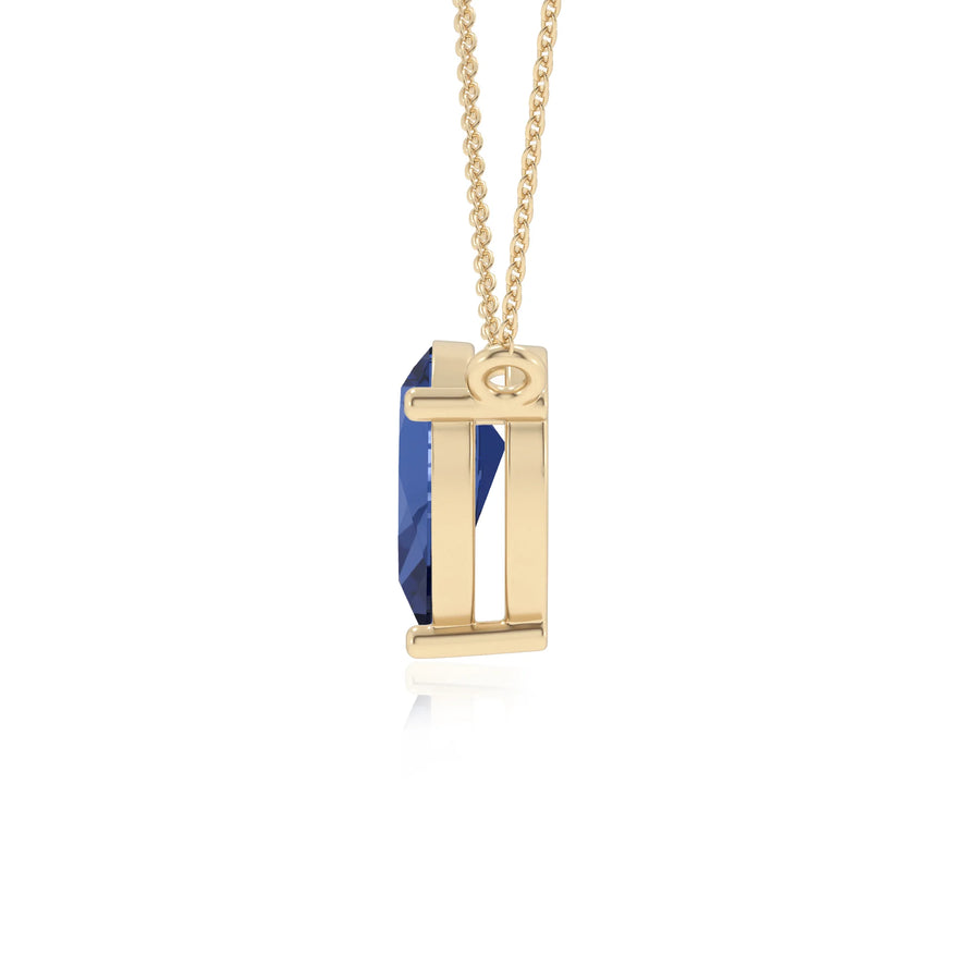 lab grown blue-sapphire pear solitaire necklaces in yellow gold 