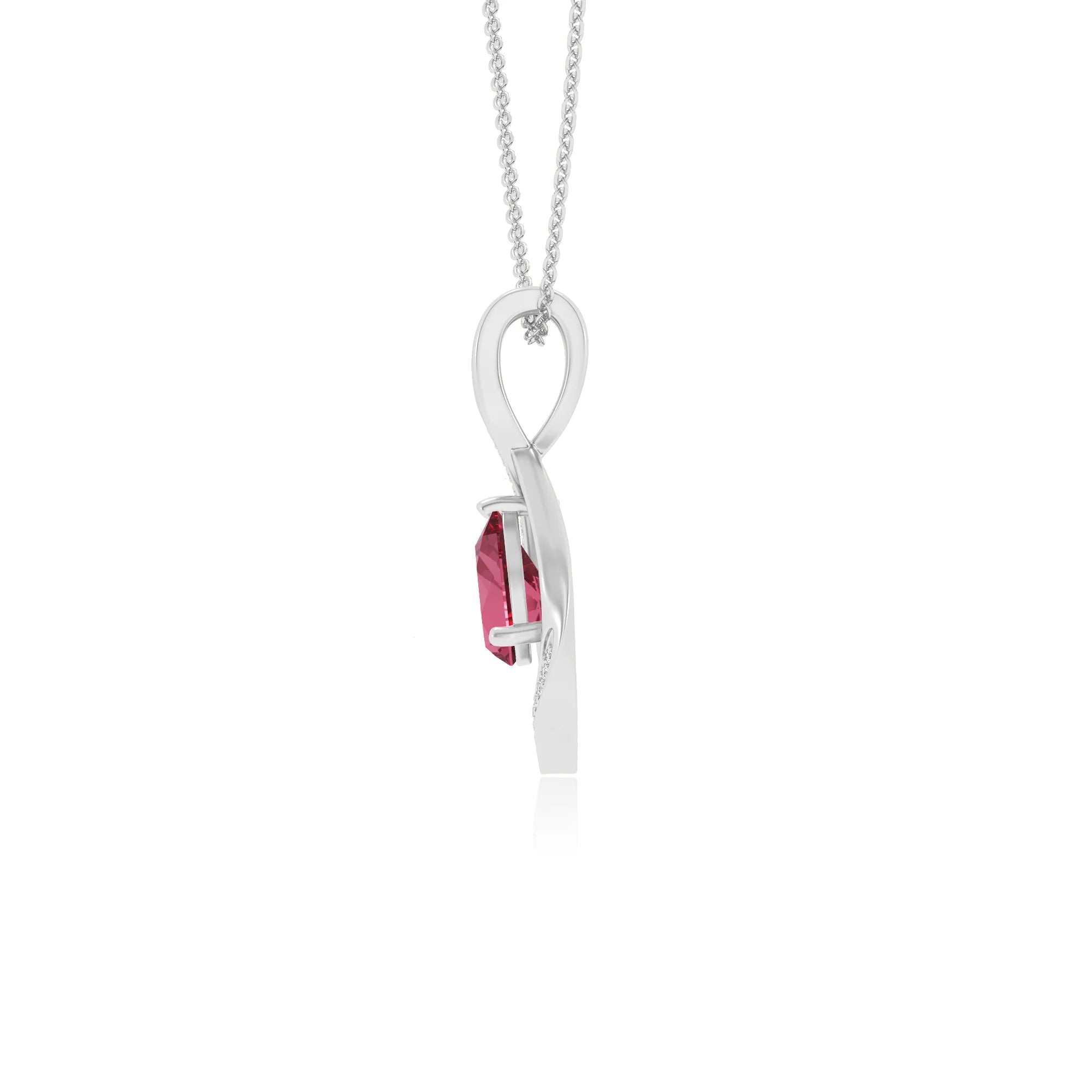 lab grown pink-tourmaline pear solitaire necklaces in white gold 