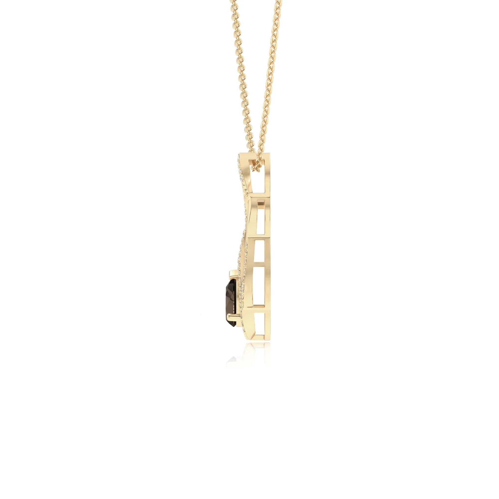natural smoky-quartz pear solitaire necklaces in yellow gold 