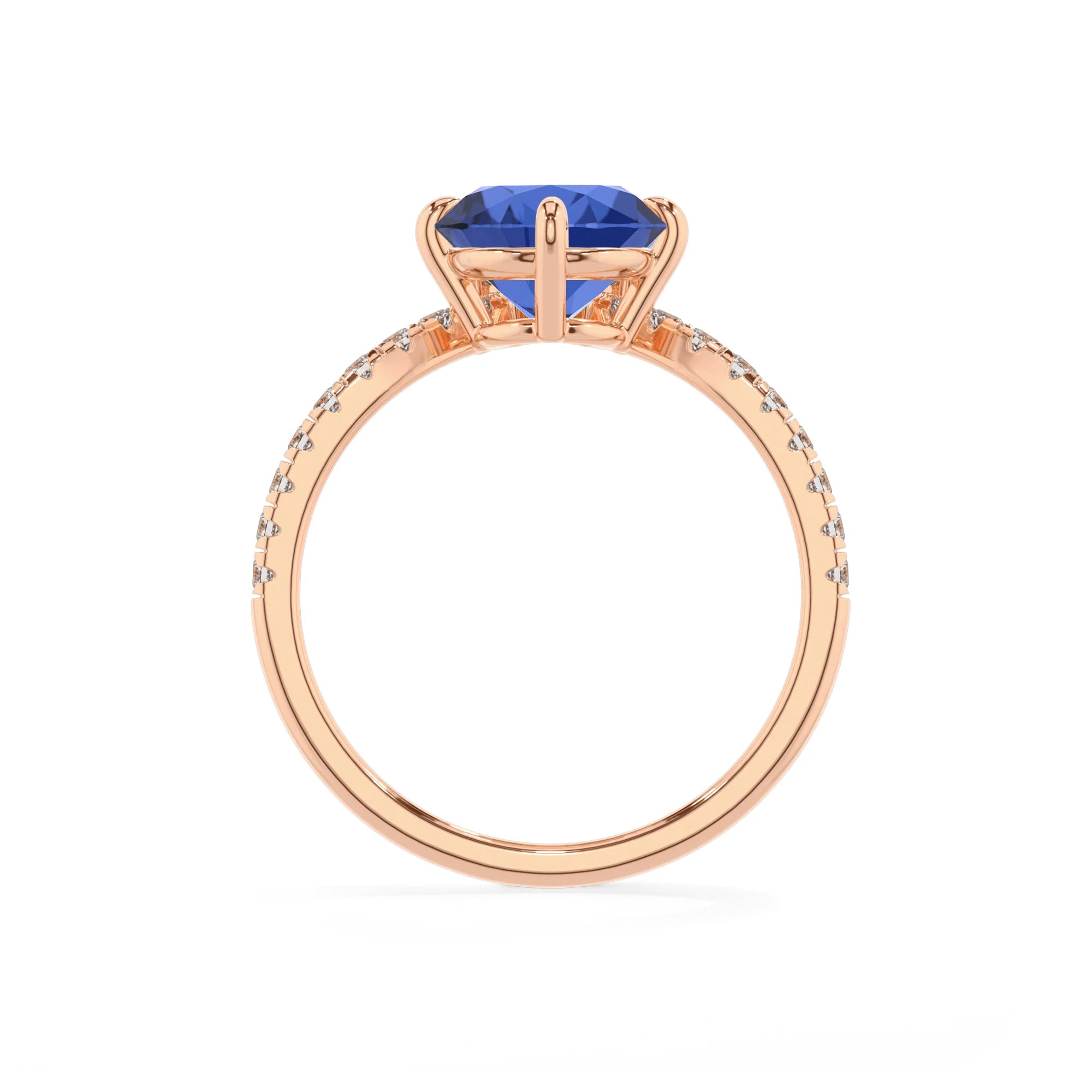 lab grown blue-sapphire round solitaire rings in rose gold 