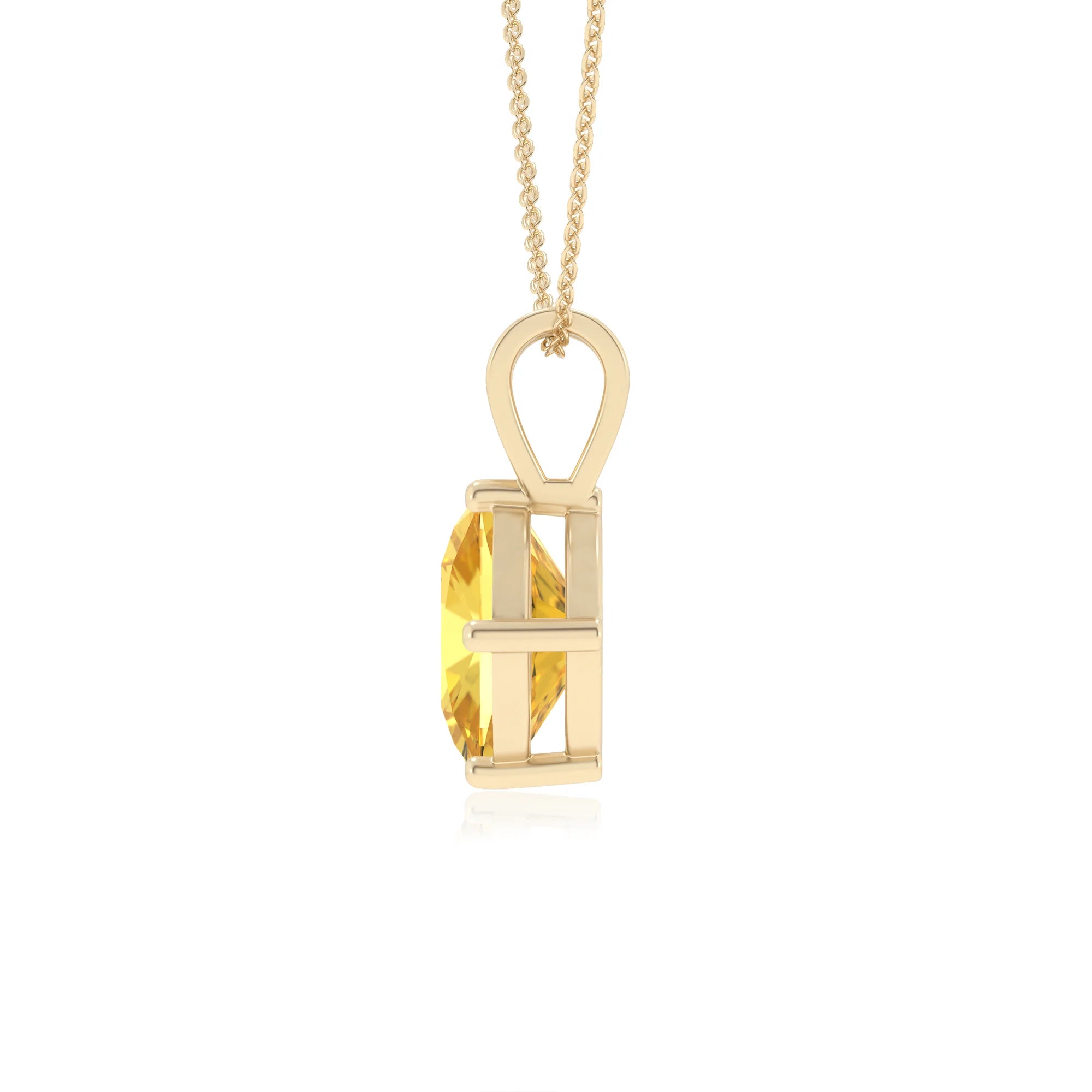lab grown yellow-sapphire cushion solitaire v-bale necklaces in yellow gold 