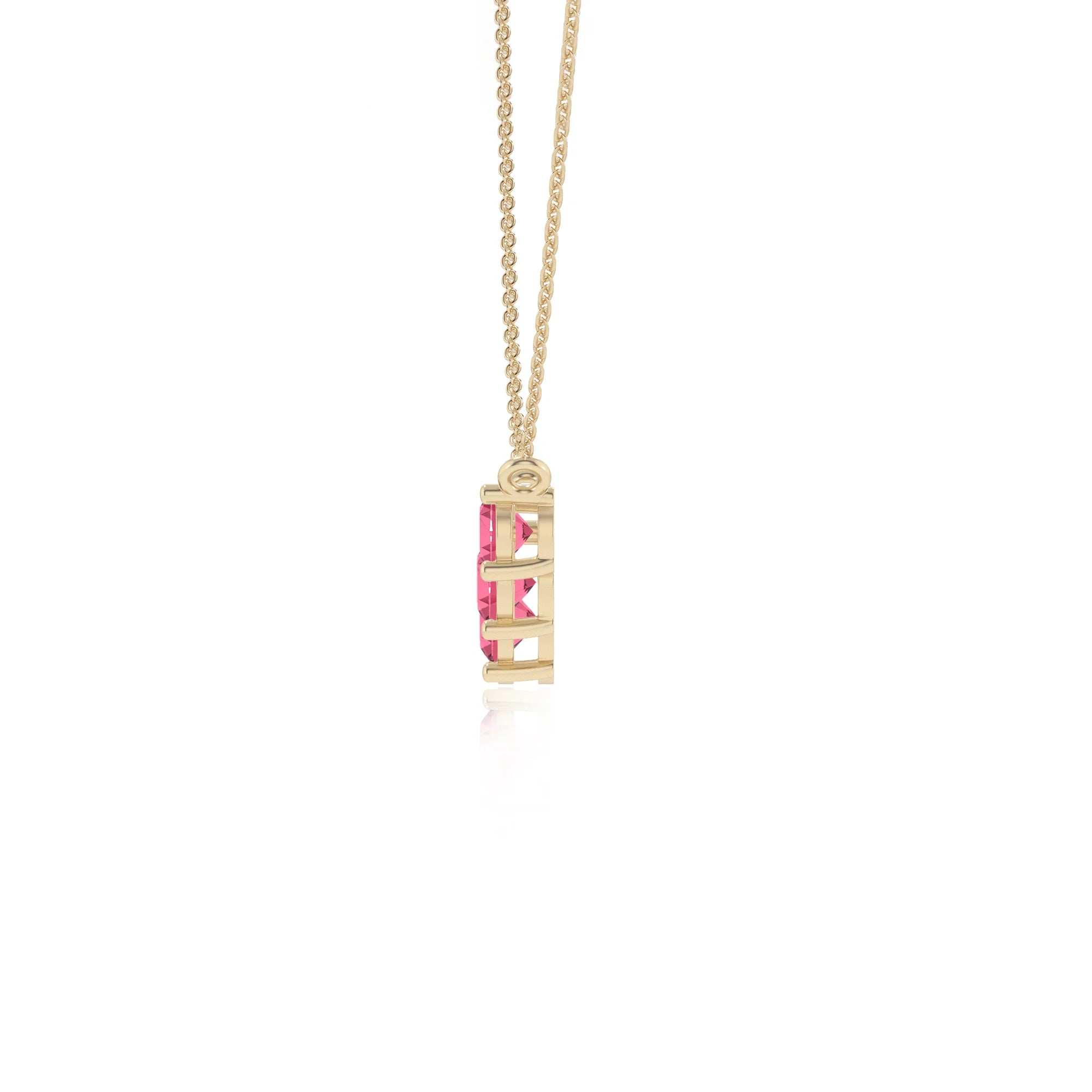 lab grown pink-tourmaline round bar necklaces in yellow gold 