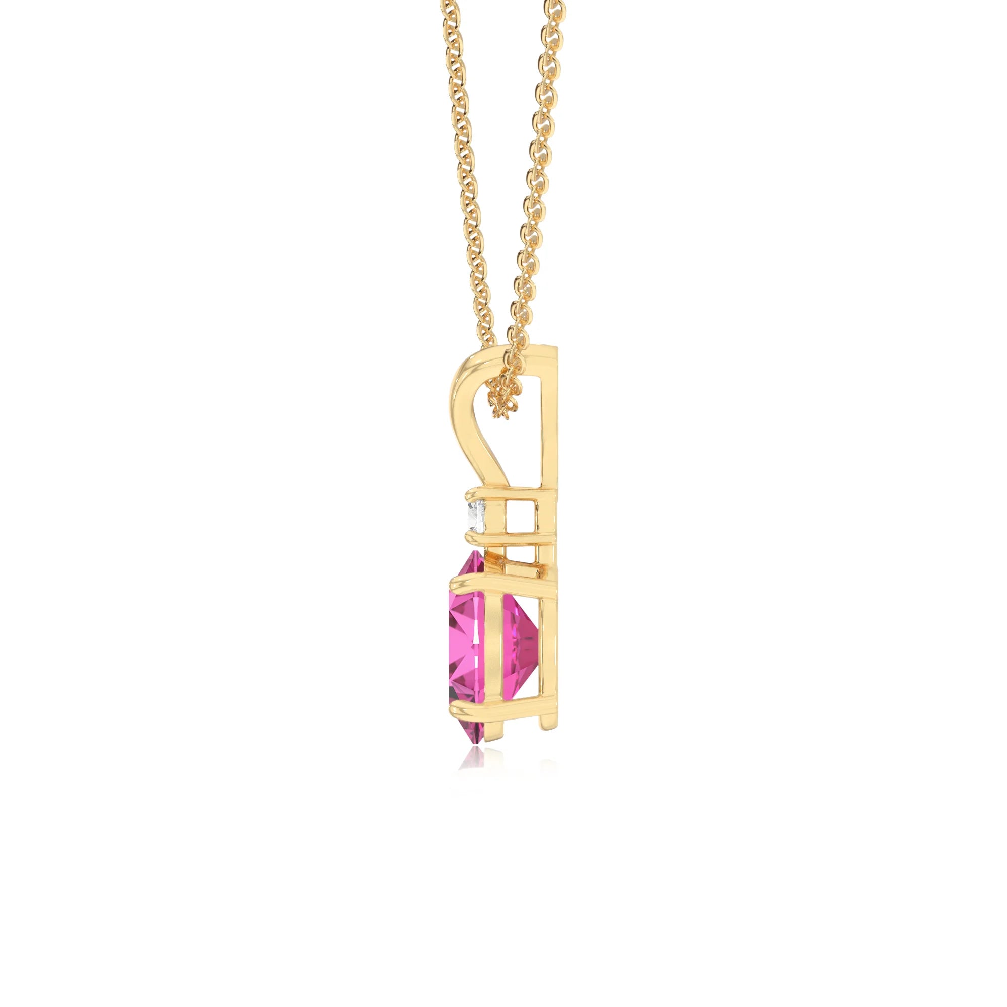 lab grown pink-sapphire oval solitaire v-bale necklaces in yellow gold 