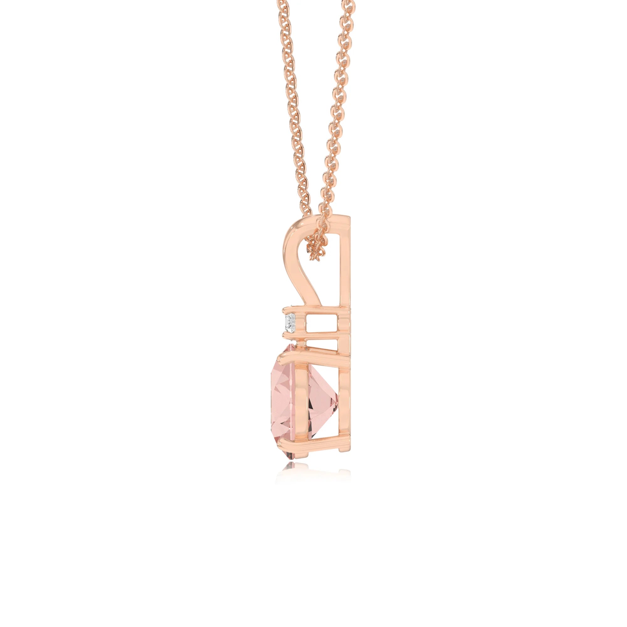 lab grown morganite round solitaire v-bale necklaces in rose gold 