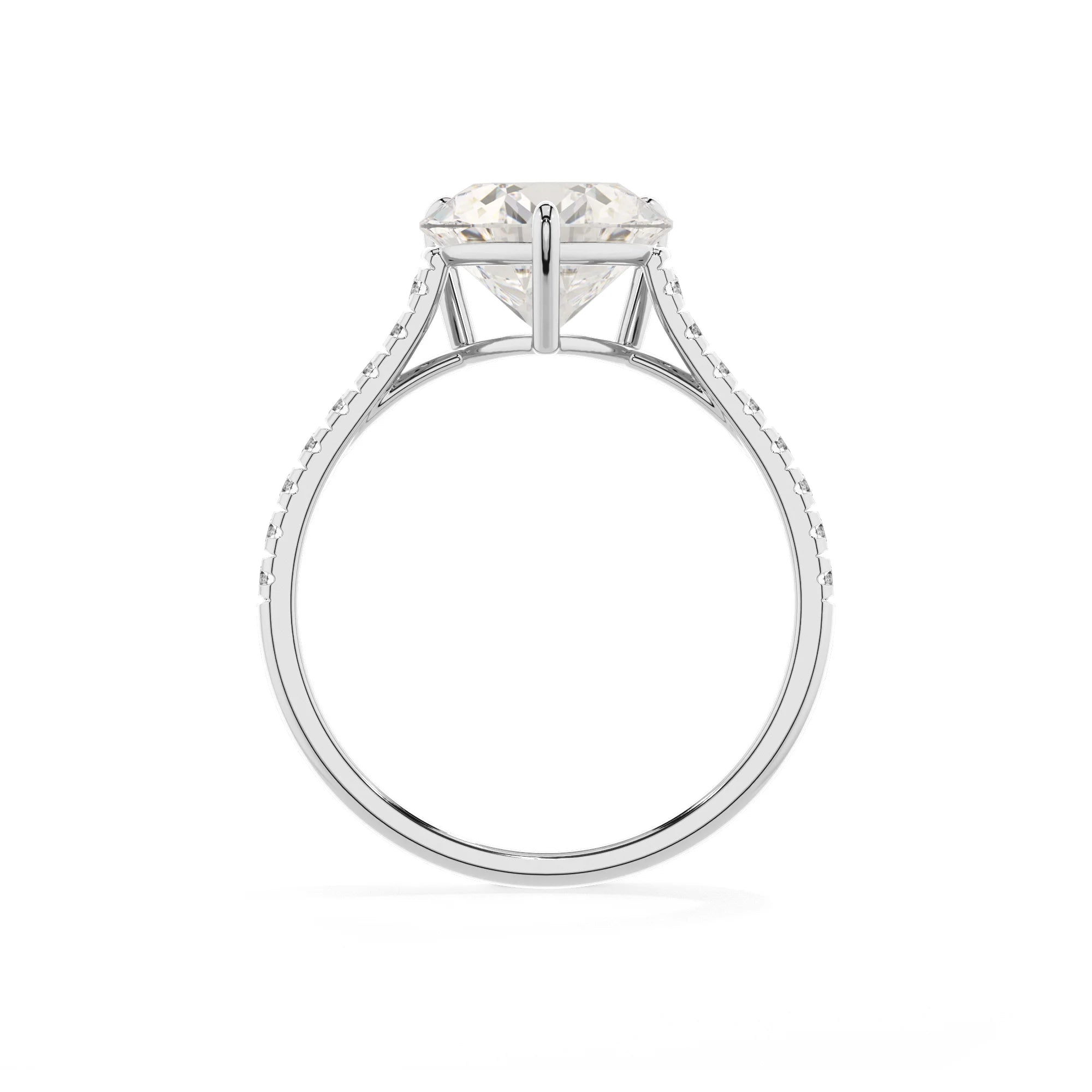 lab grown moissanite heart half eternity solitaire engagement rings in white gold 