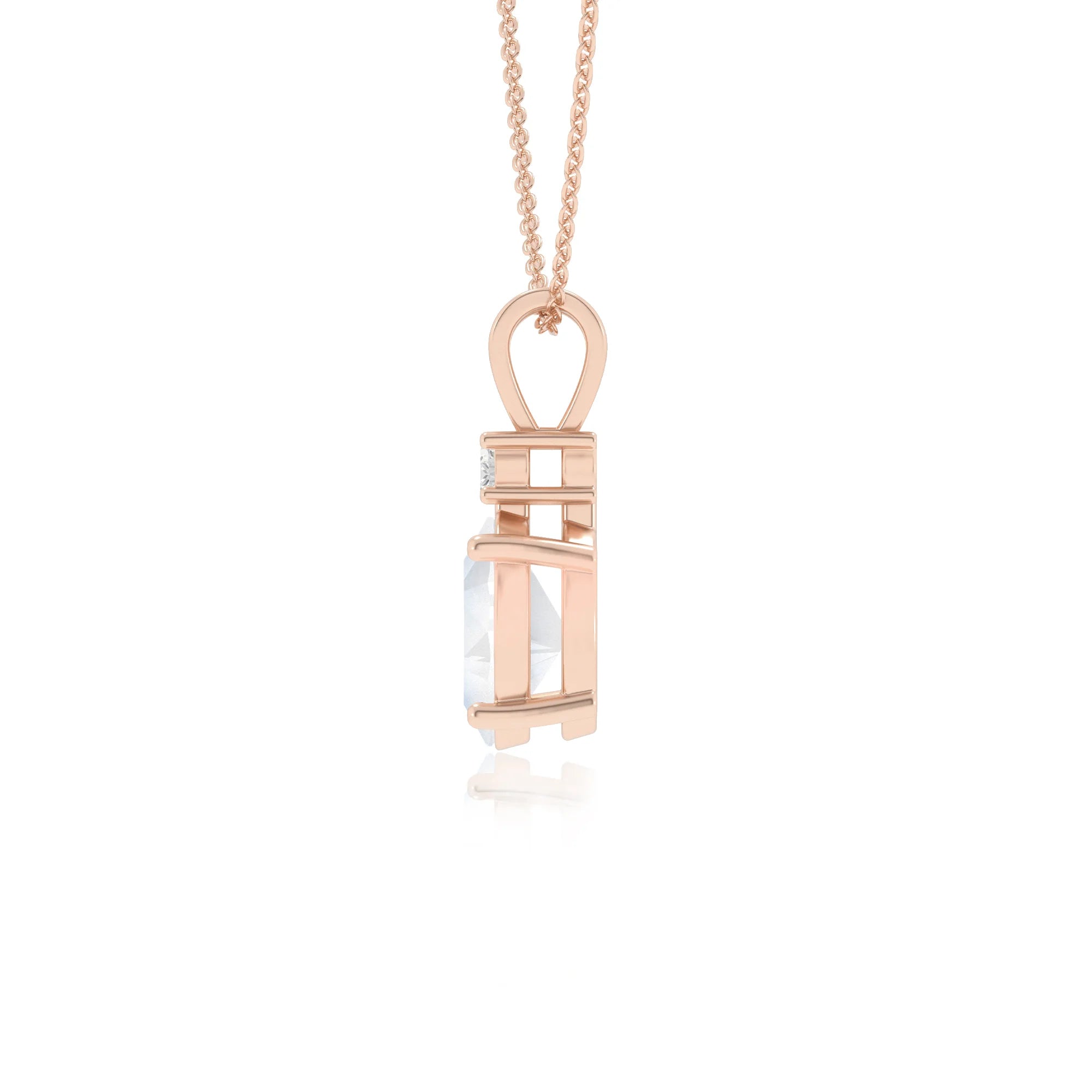 natural rainbow-moonstone oval solitaire v-bale necklaces in rose gold 
