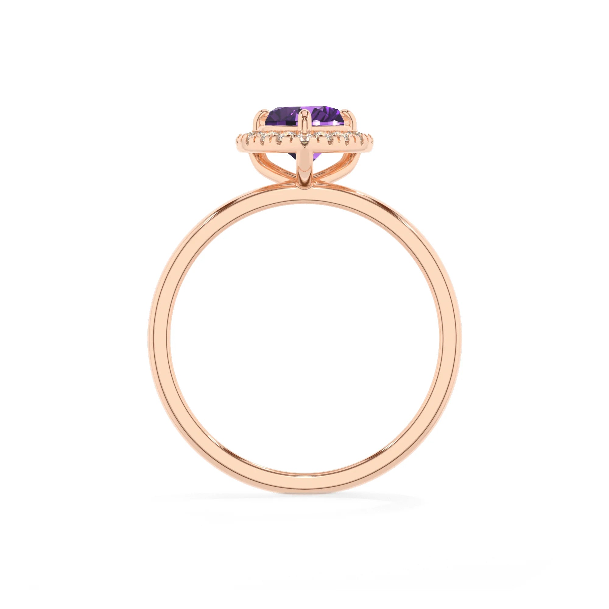 lab grown amethyst heart solitaire rings in rose gold 