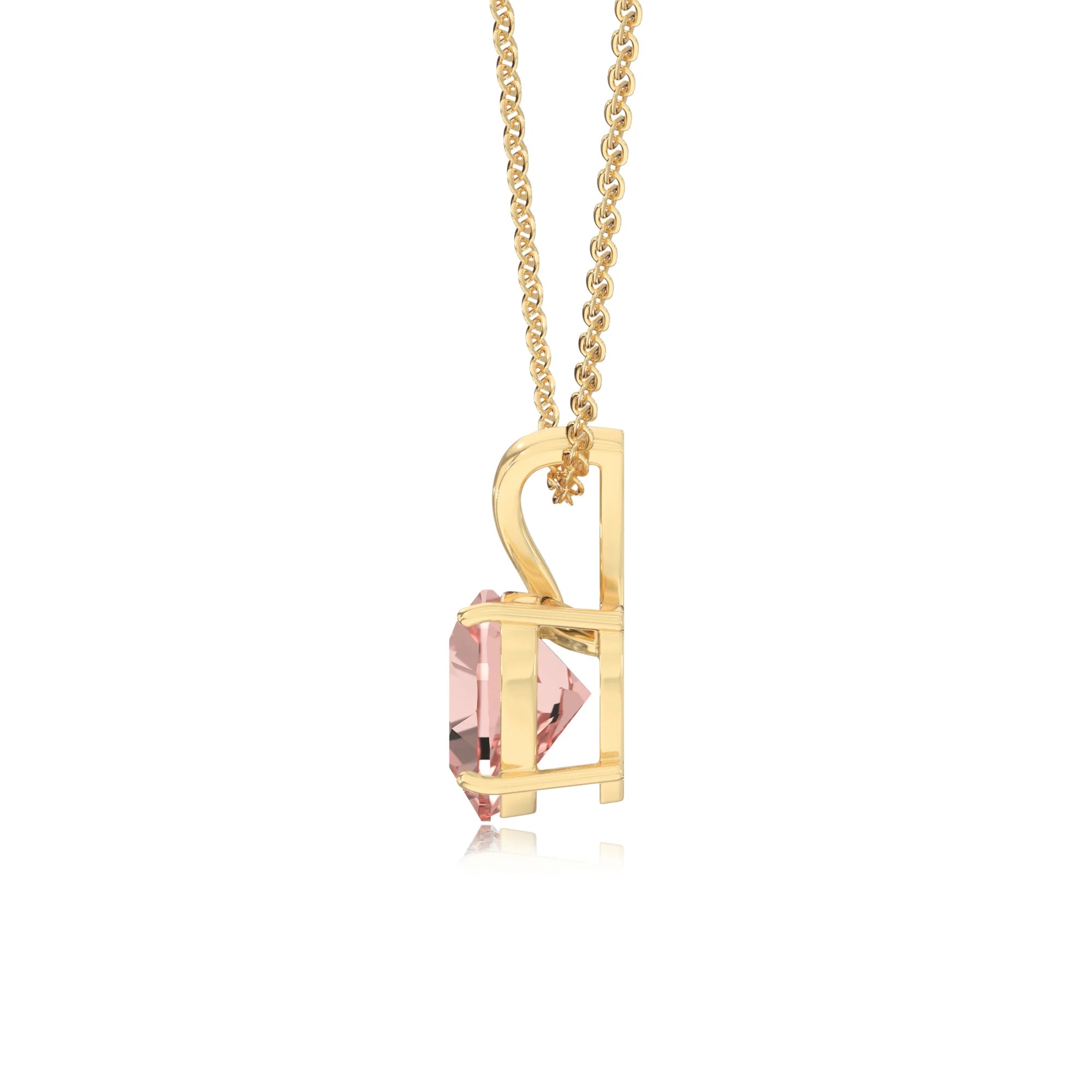 lab grown morganite heart solitaire v-bale necklaces in yellow gold 