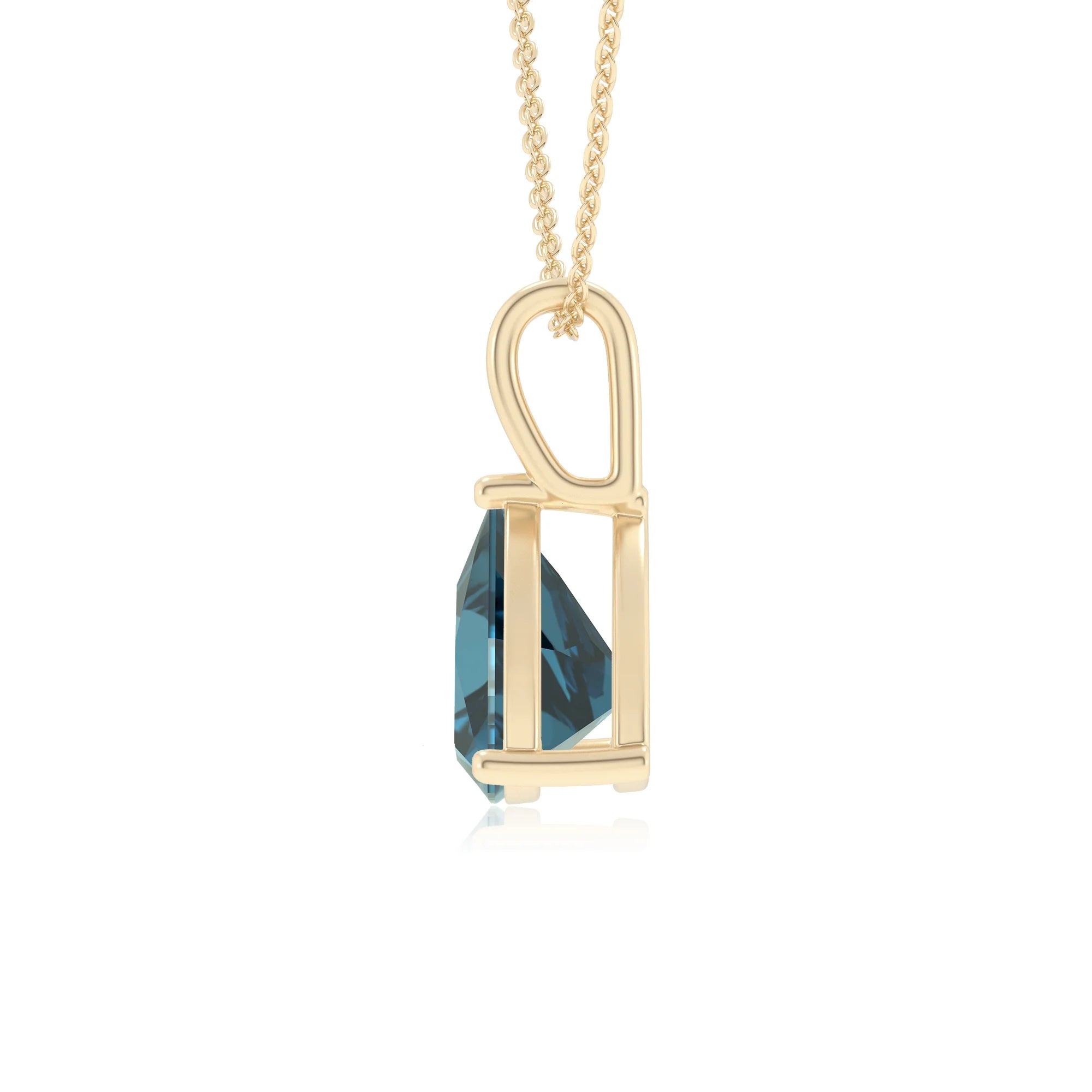 natural london-blue-topaz trillion solitaire necklaces in yellow gold 