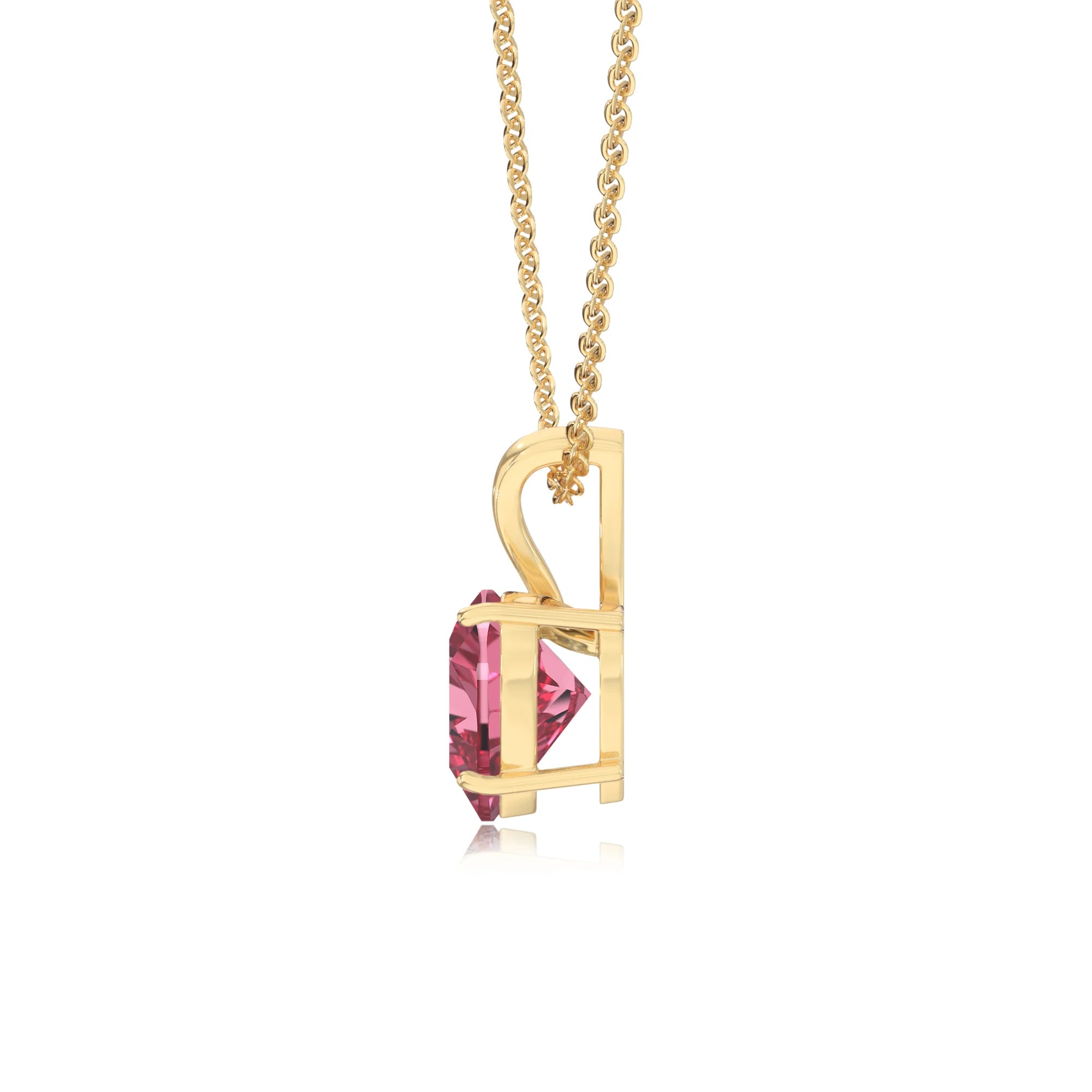 lab grown pink-tourmaline heart solitaire v-bale necklaces in yellow gold 