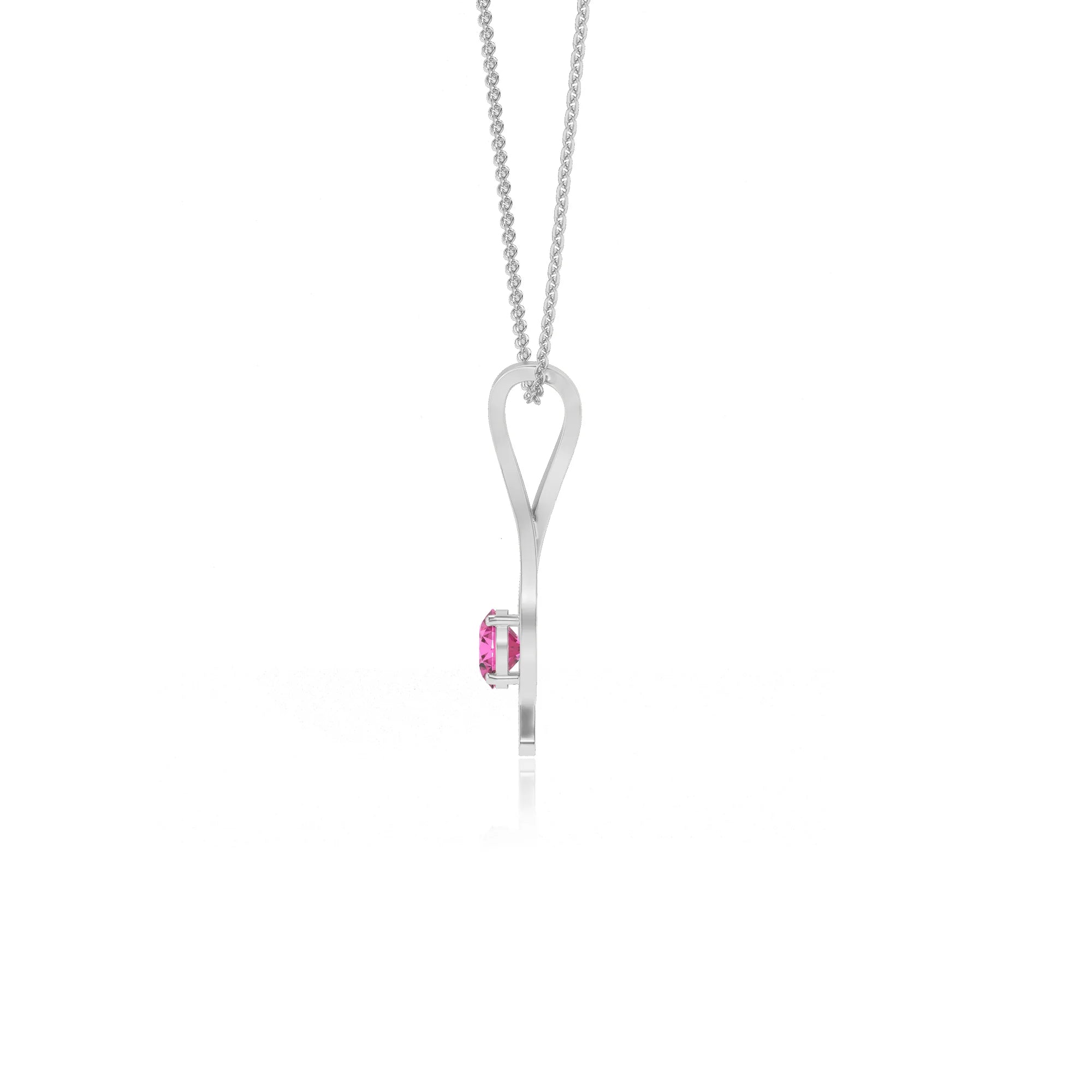lab grown pink-sapphire round solitaire necklaces in white gold 