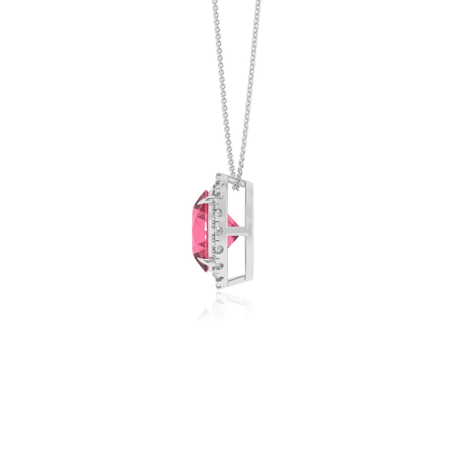 lab grown pink tourmaline round solitaire necklaces in platinum 