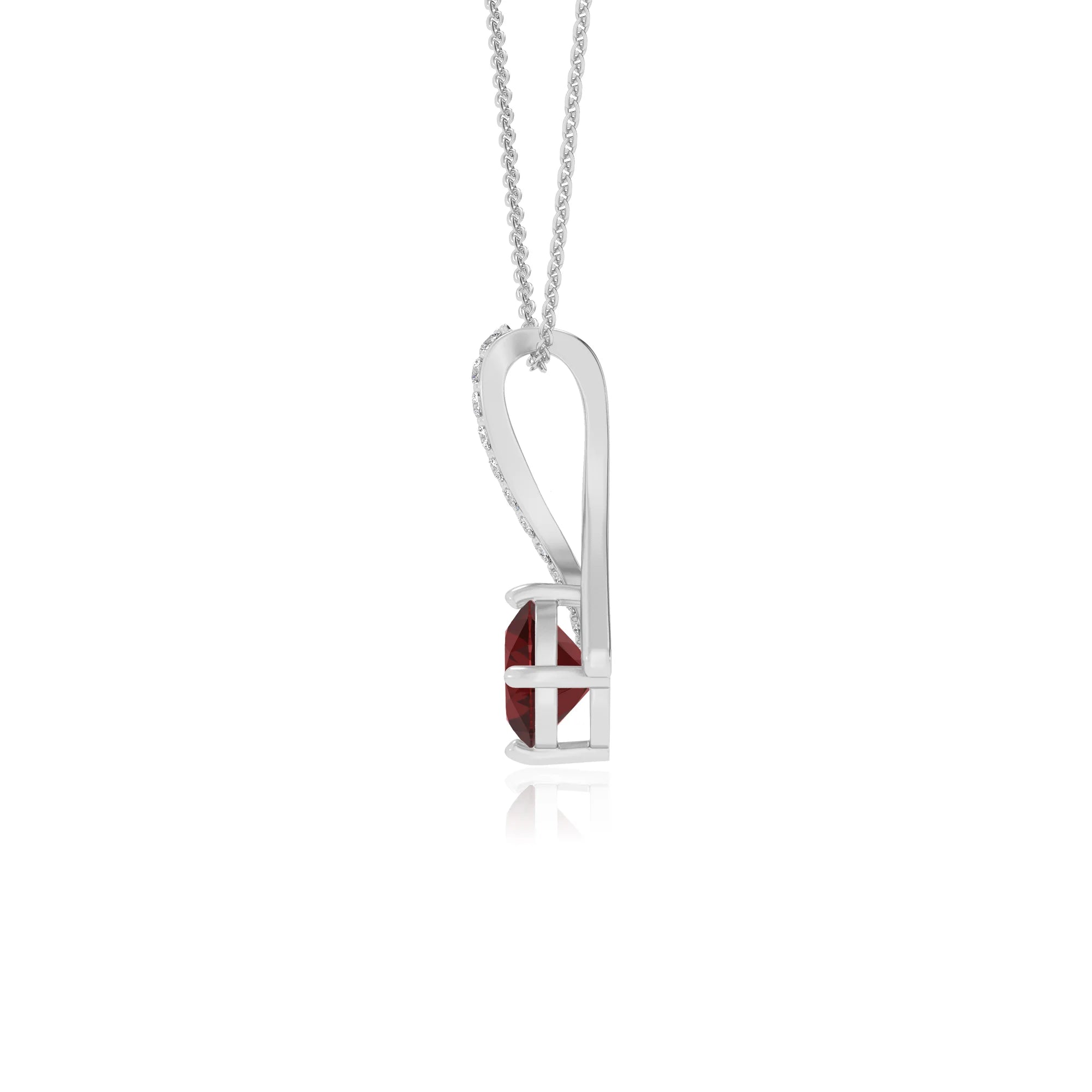 natural garnet round solitaire necklaces in white gold 