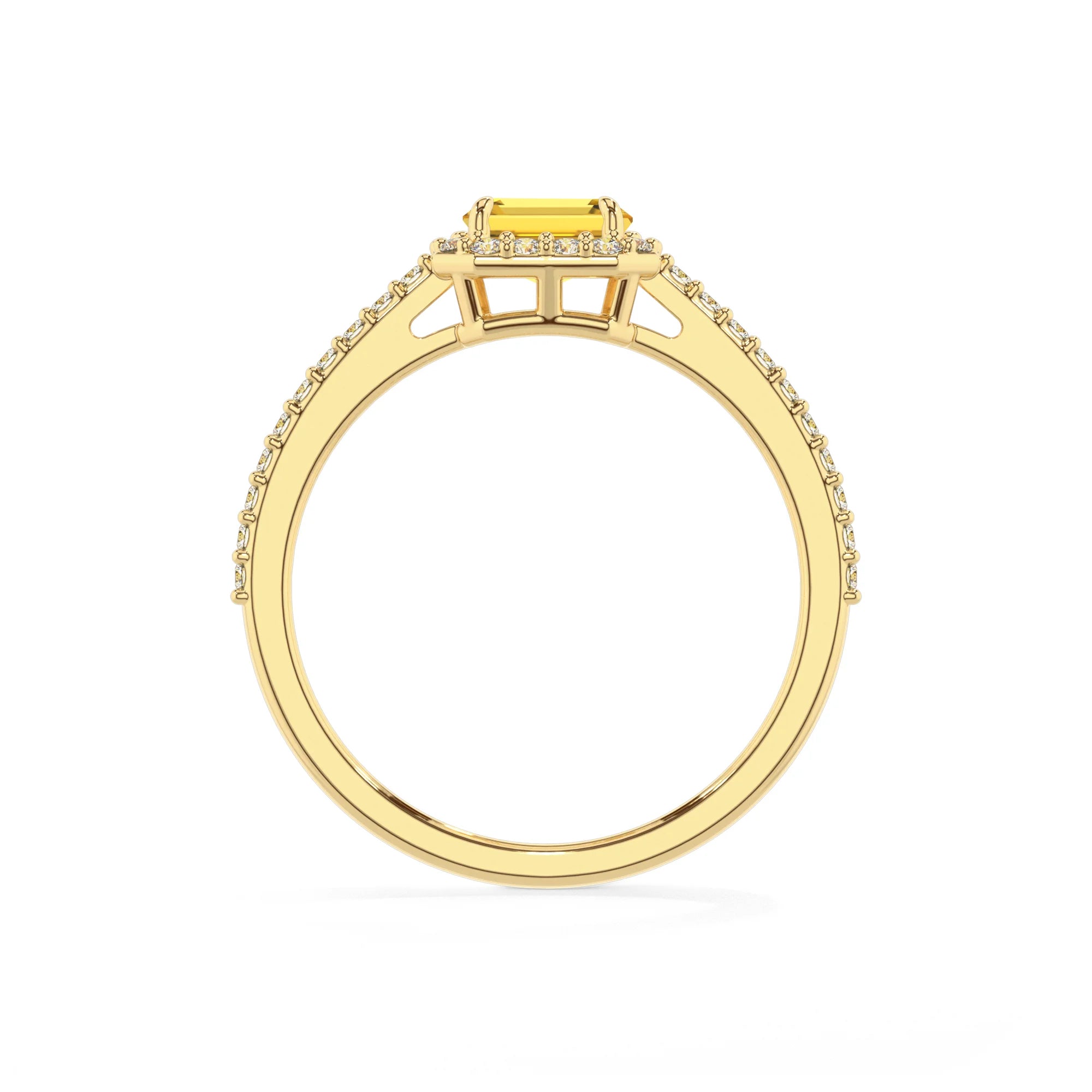 lab grown yellow-sapphire emerald cut solitaire rings in yellow gold 