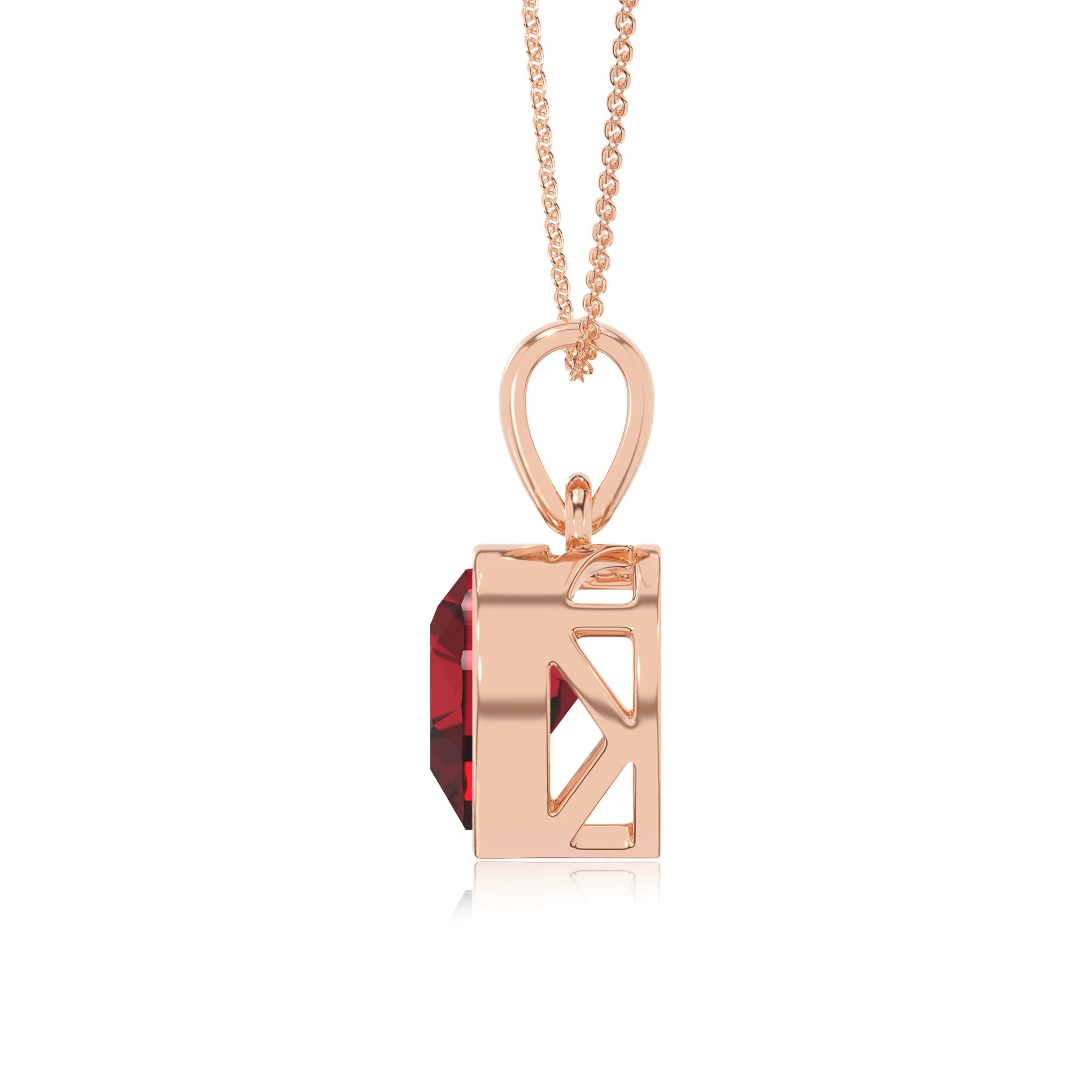 lab grown ruby heart solitaire necklaces in rose gold 