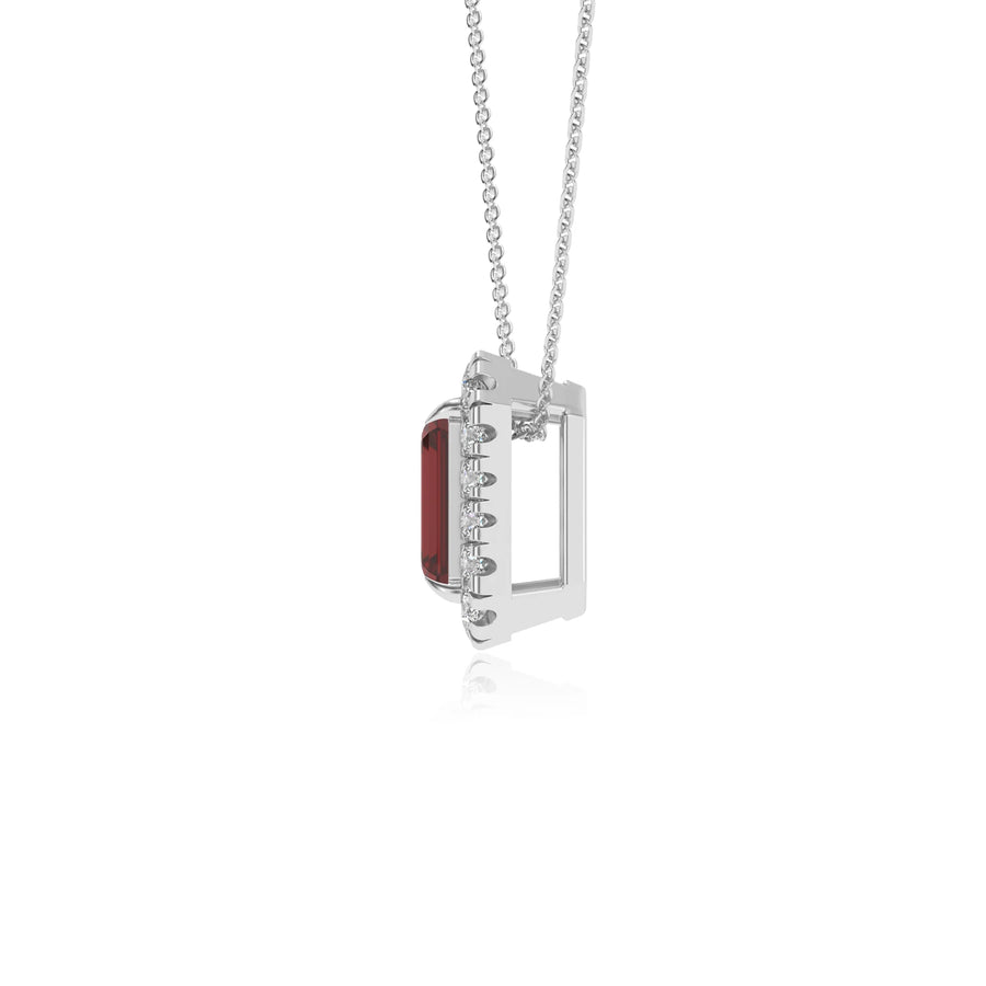 natural garnet emerald cut solitaire necklaces in platinum 