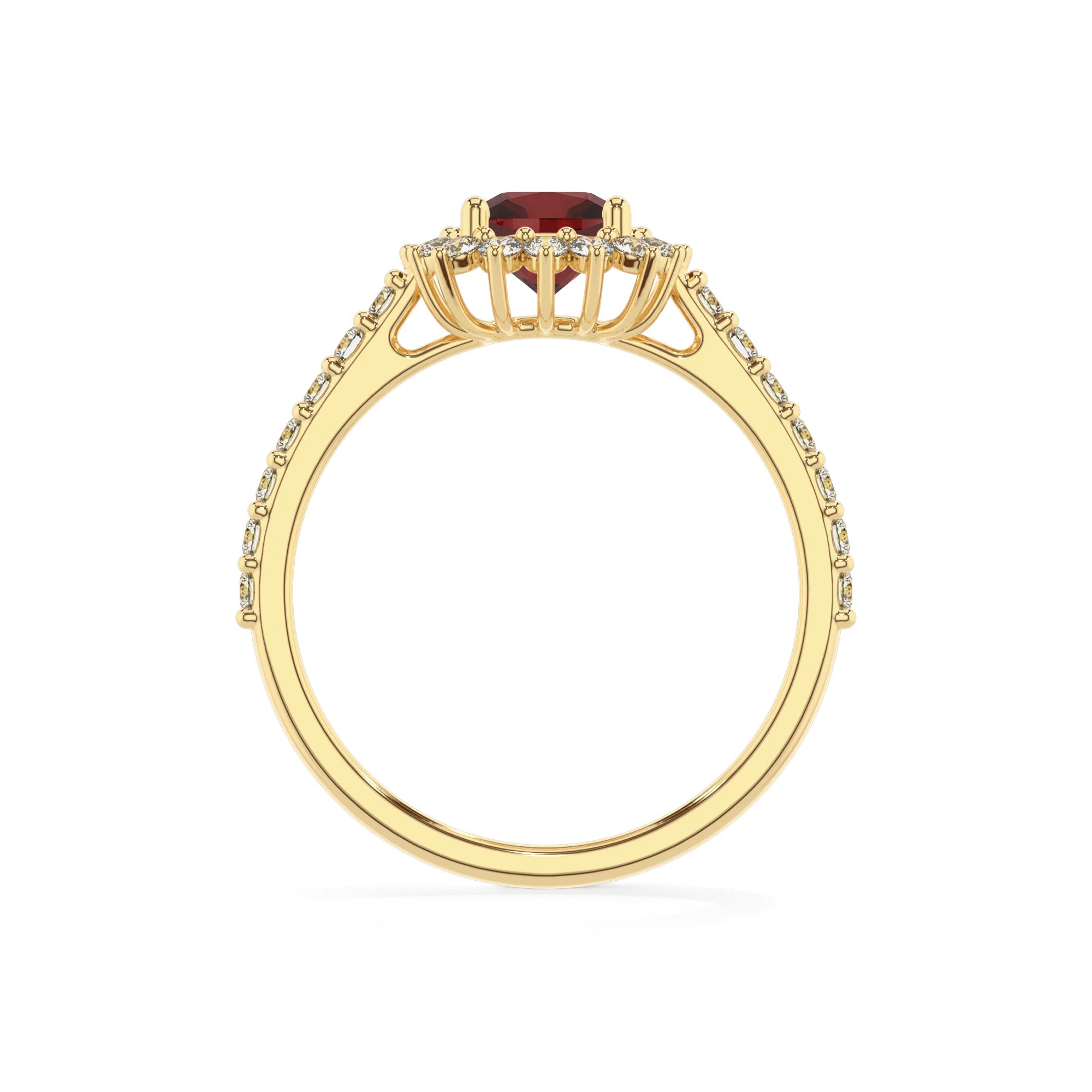 natural garnet cushion solitaire rings in yellow gold 