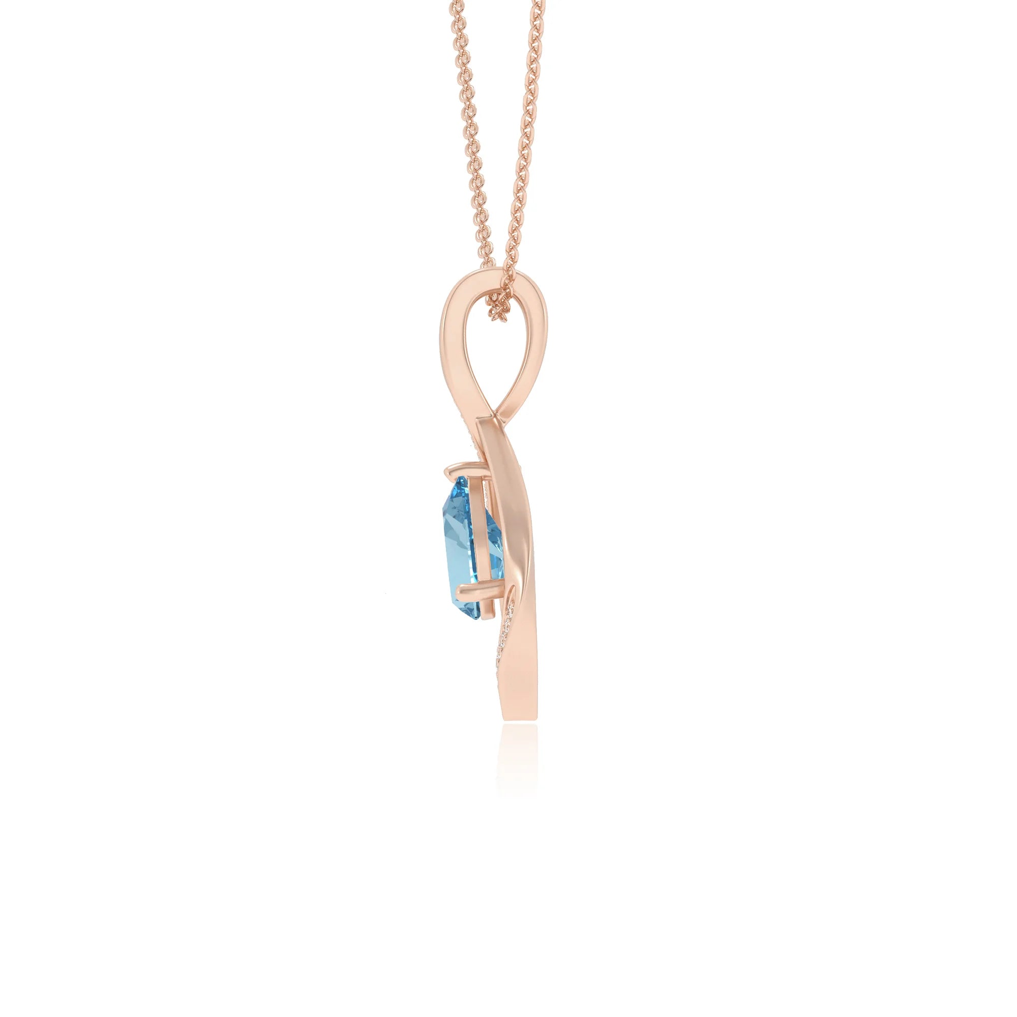 lab grown aquamarine pear solitaire necklaces in rose gold 