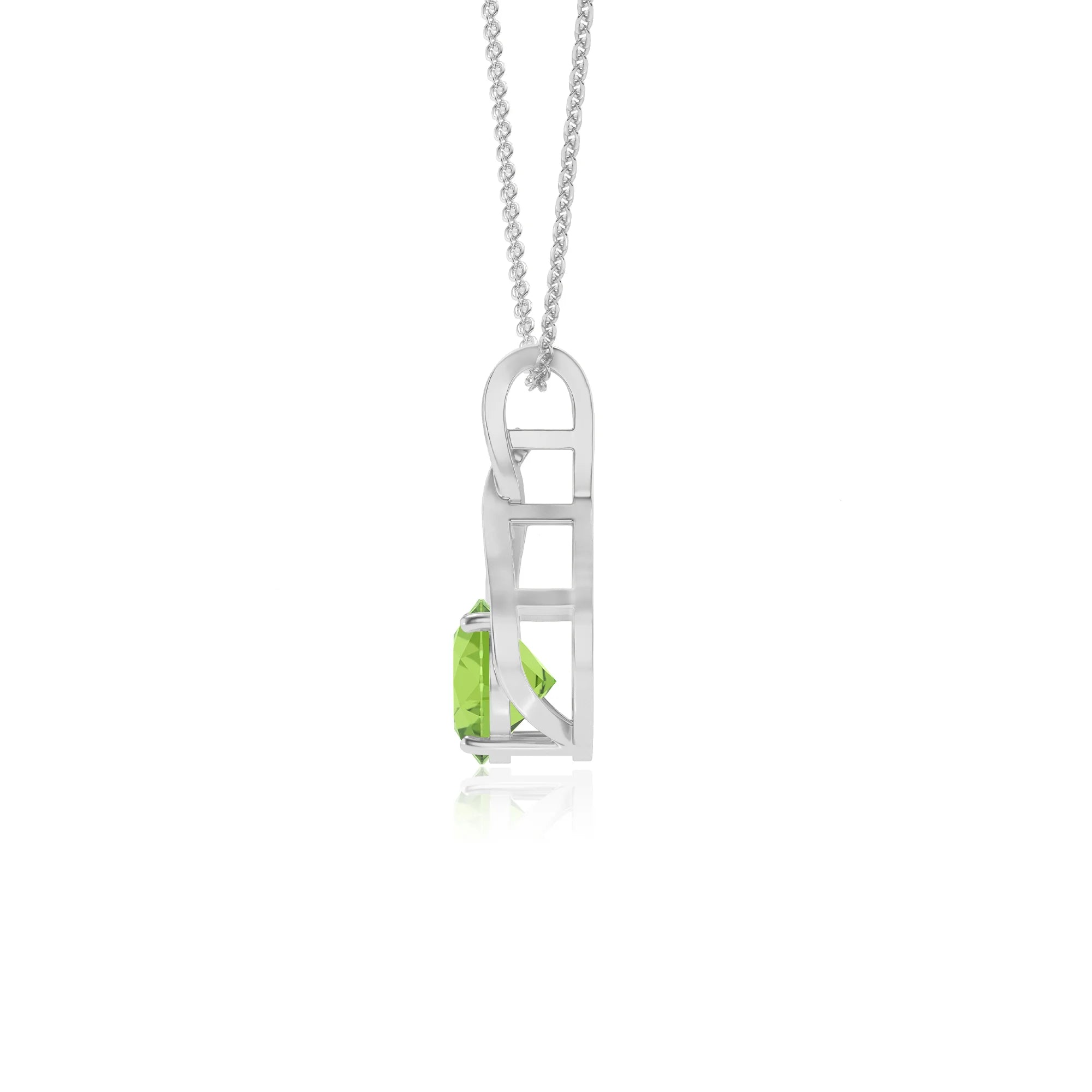 natural peridot round solitaire necklaces in white gold 