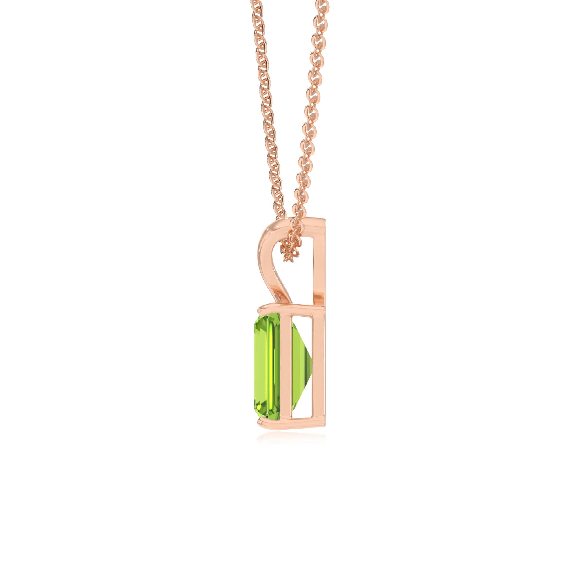 natural peridot emerald cut solitaire v-bale necklaces in rose gold 