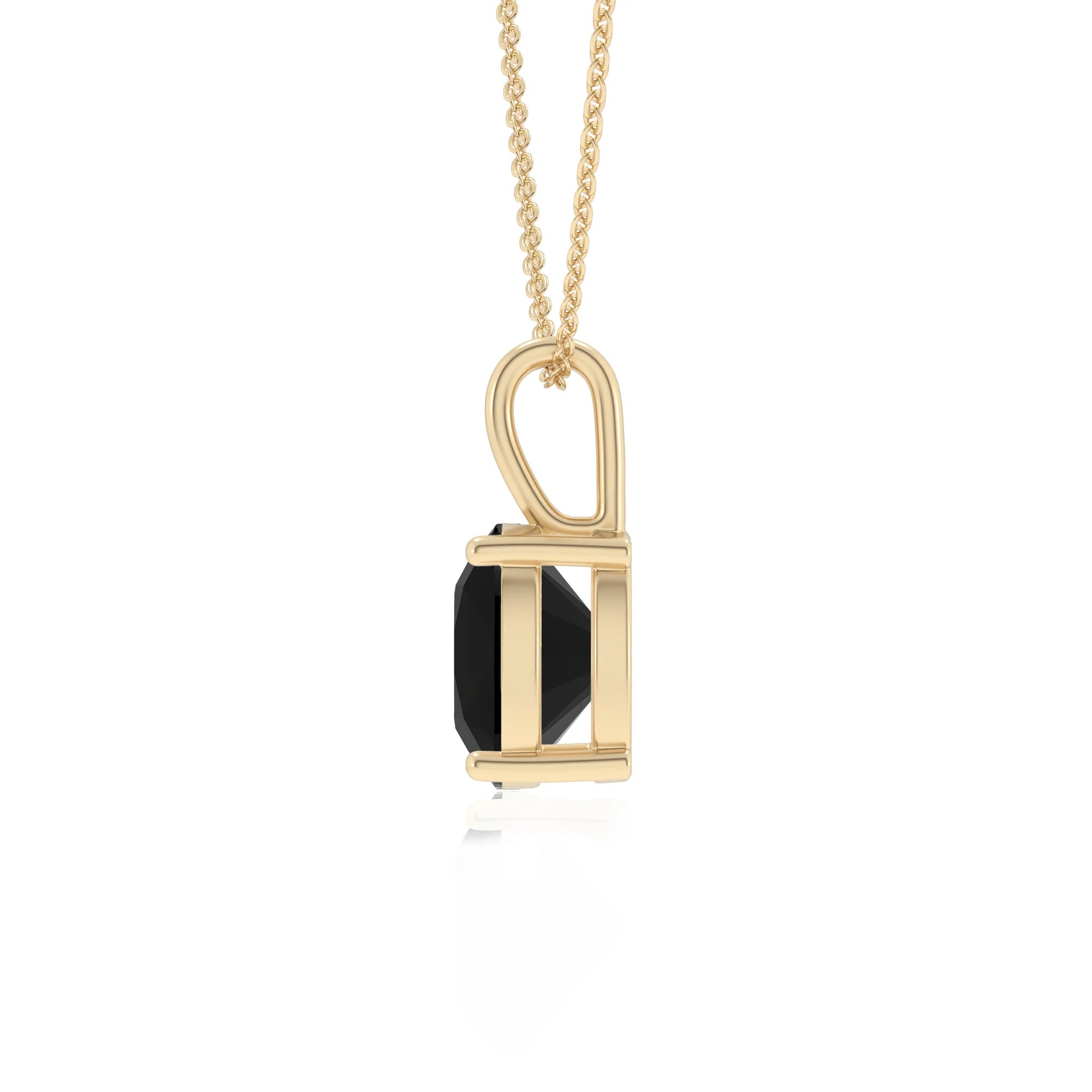 natural black-onyx cushion solitaire necklaces in yellow gold 