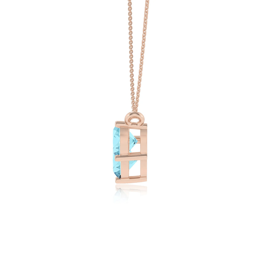 lab grown aquamarine round solitaire v-bale necklaces in rose gold 