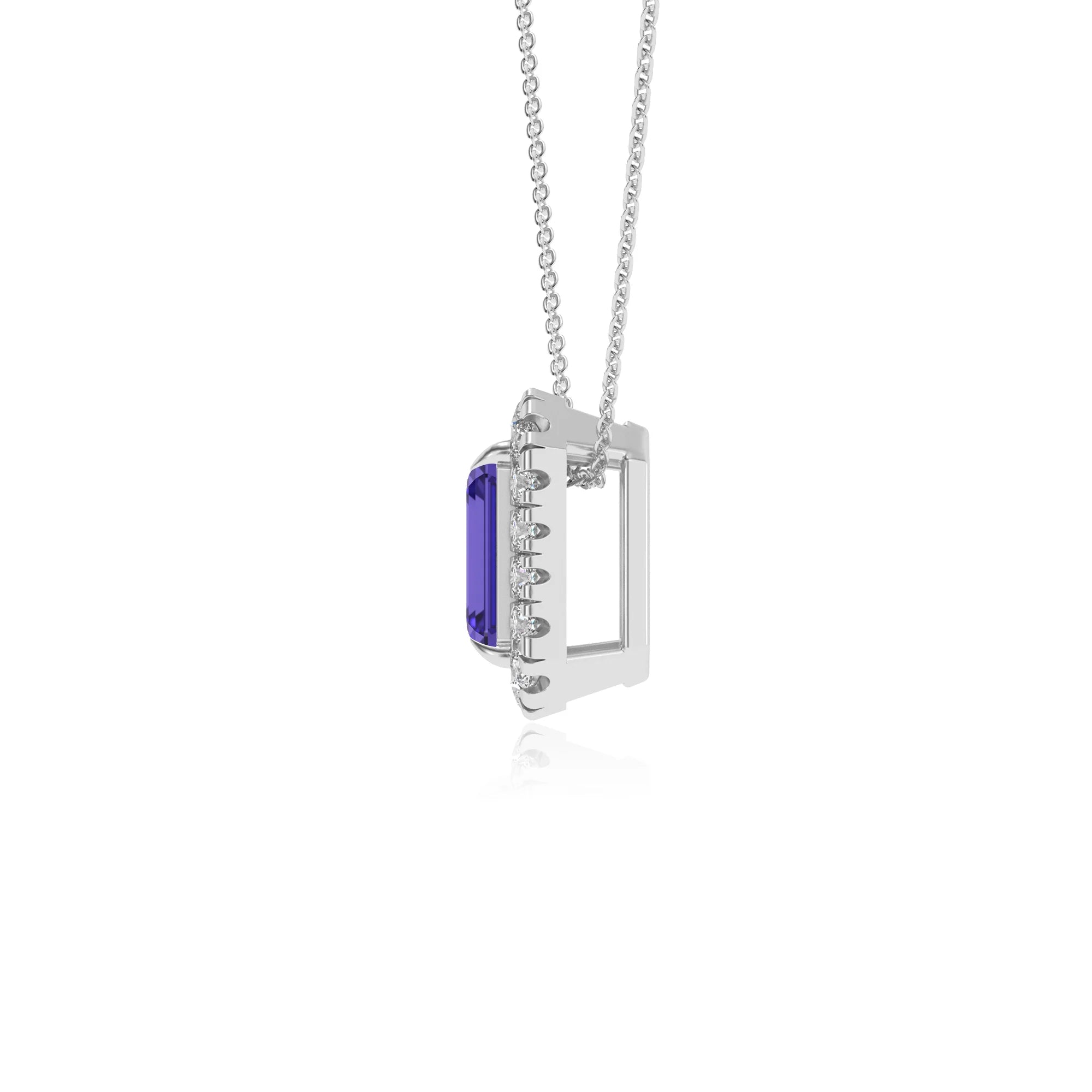 lab grown tanzanite emerald cut solitaire necklaces in white gold 