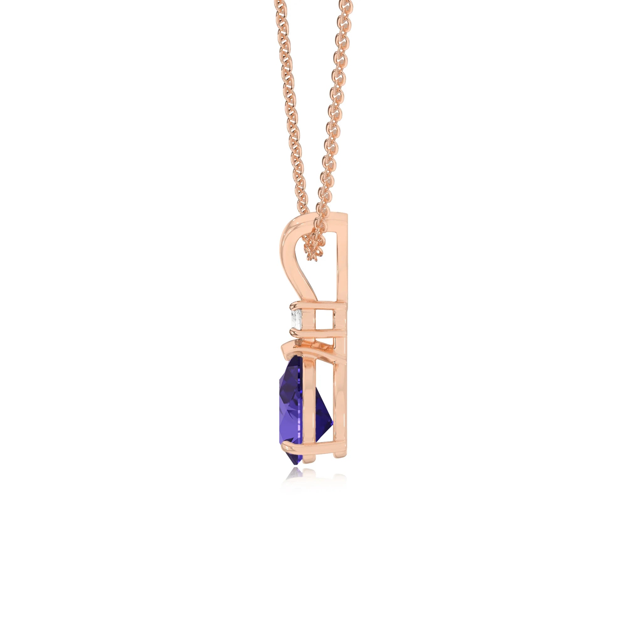 lab grown tanzanite pear solitaire v-bale necklaces in rose gold 