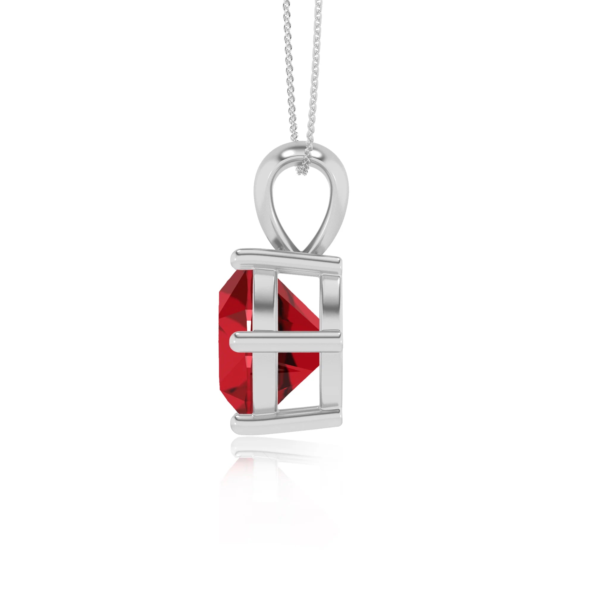 lab grown ruby round solitaire necklaces in sterling silver 