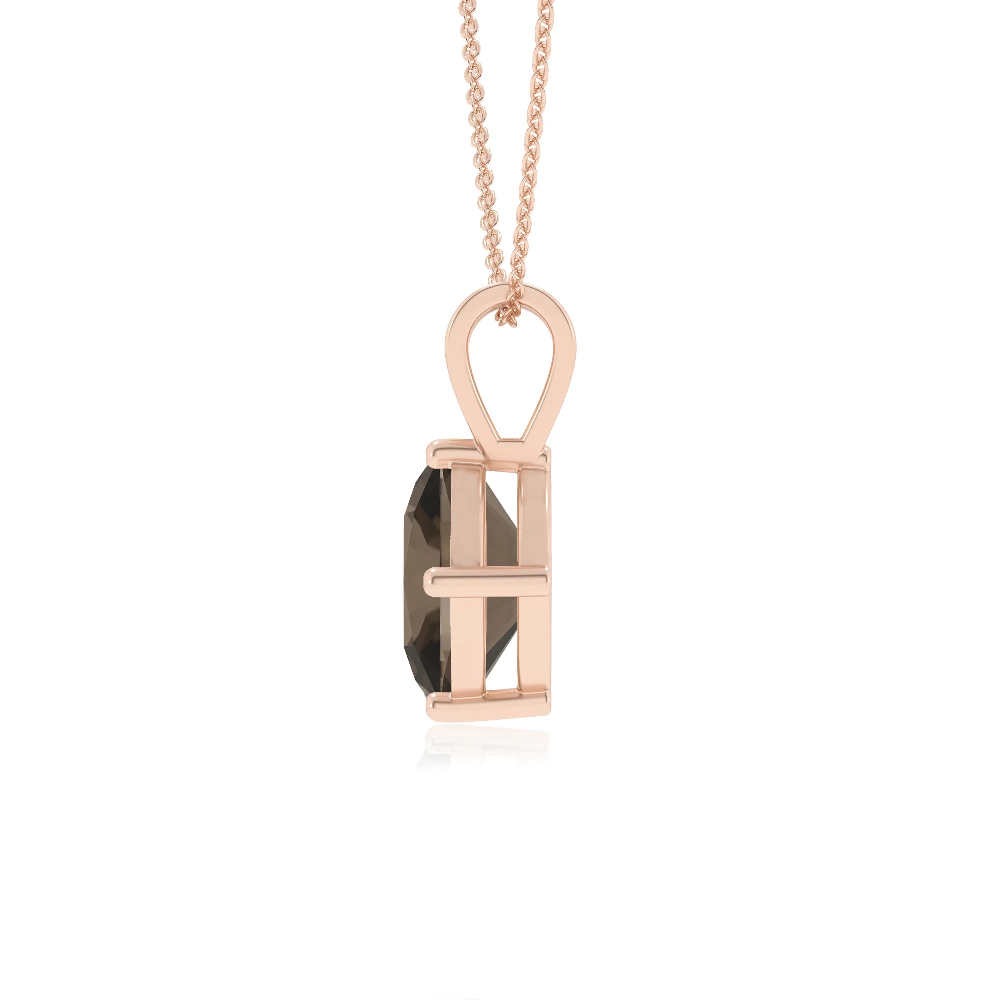 natural smoky-quartz cushion solitaire v-bale necklaces in rose gold 