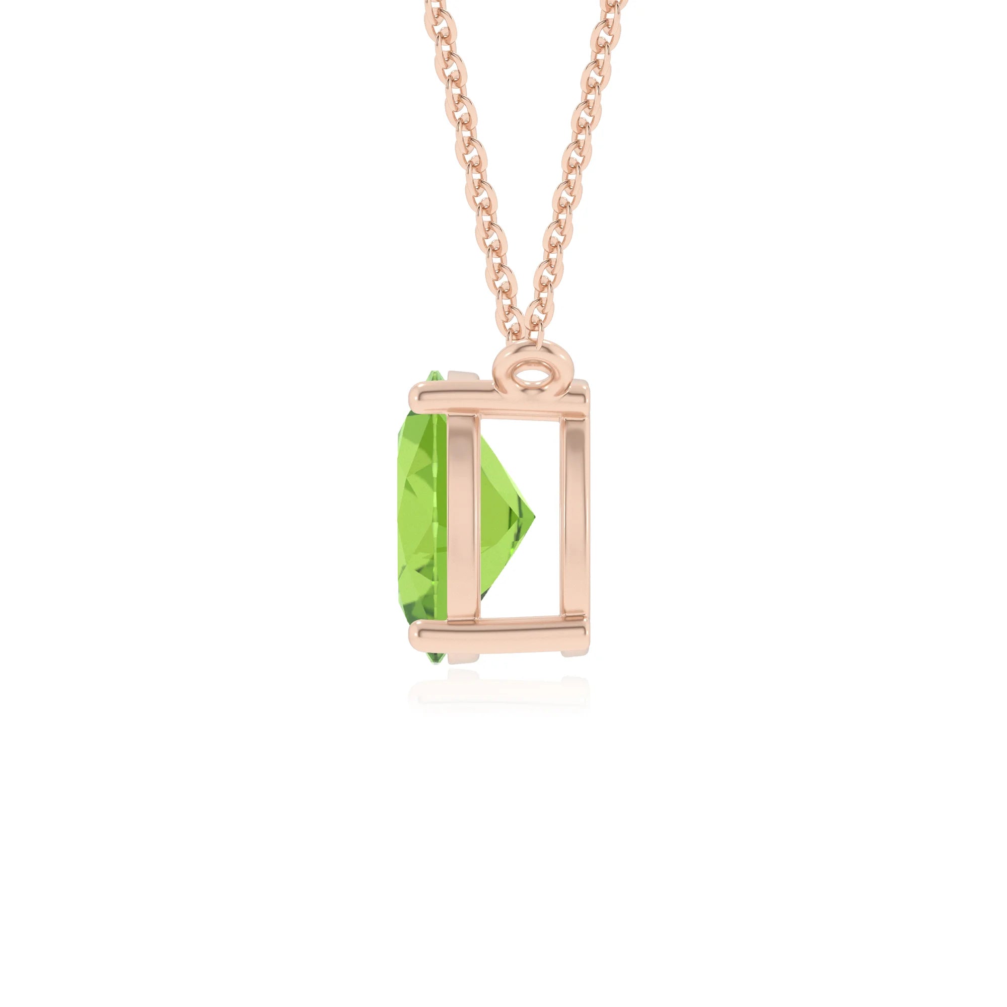 natural peridot oval solitaire v-bale necklaces in rose gold 
