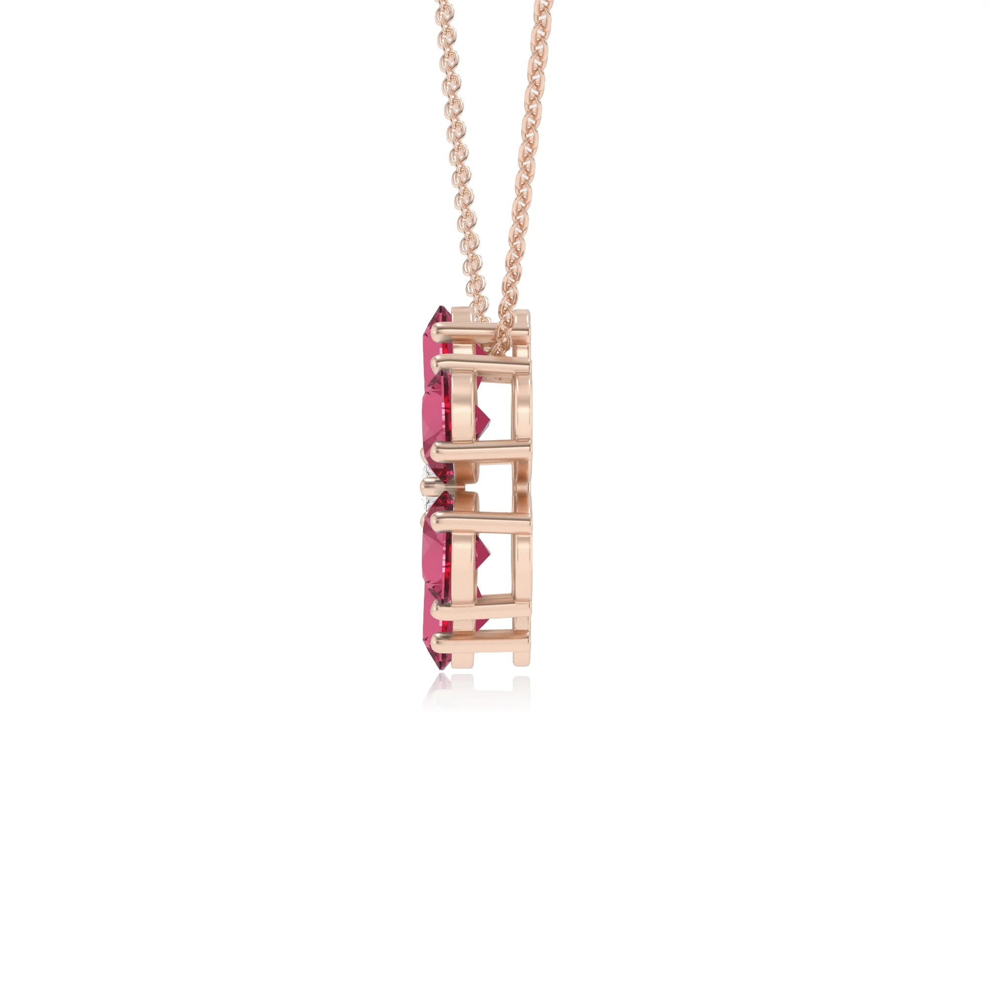 lab grown pink-tourmaline pear solitaire necklaces in rose gold 