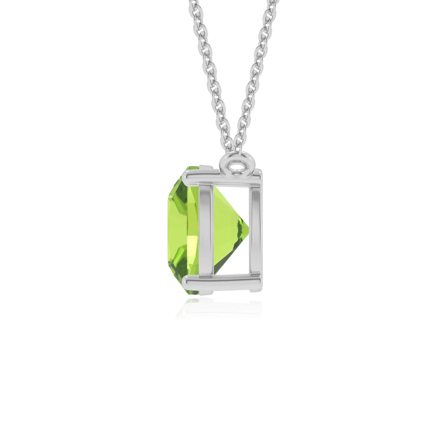 natural peridot cushion solitaire necklaces in white gold 