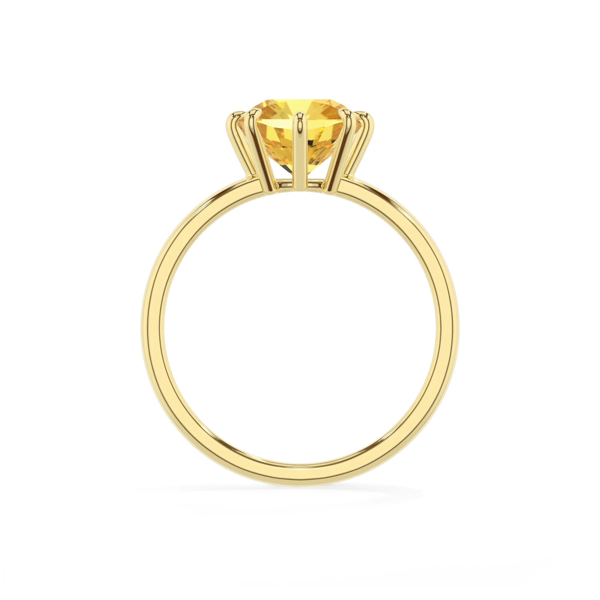 lab grown yellow-sapphire cushion solitaire rings in yellow gold 