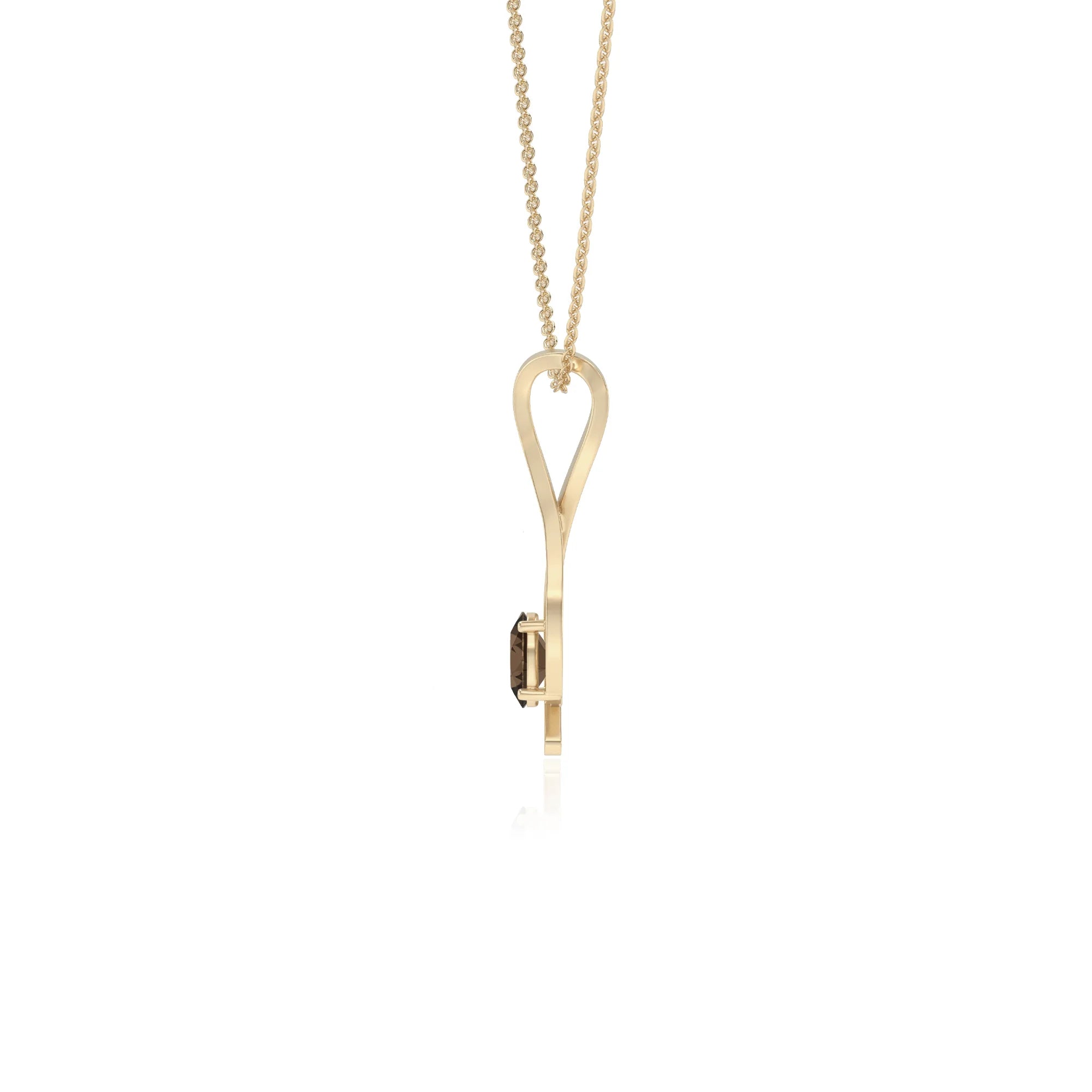 natural smoky-quartz oval solitaire necklaces in yellow gold 