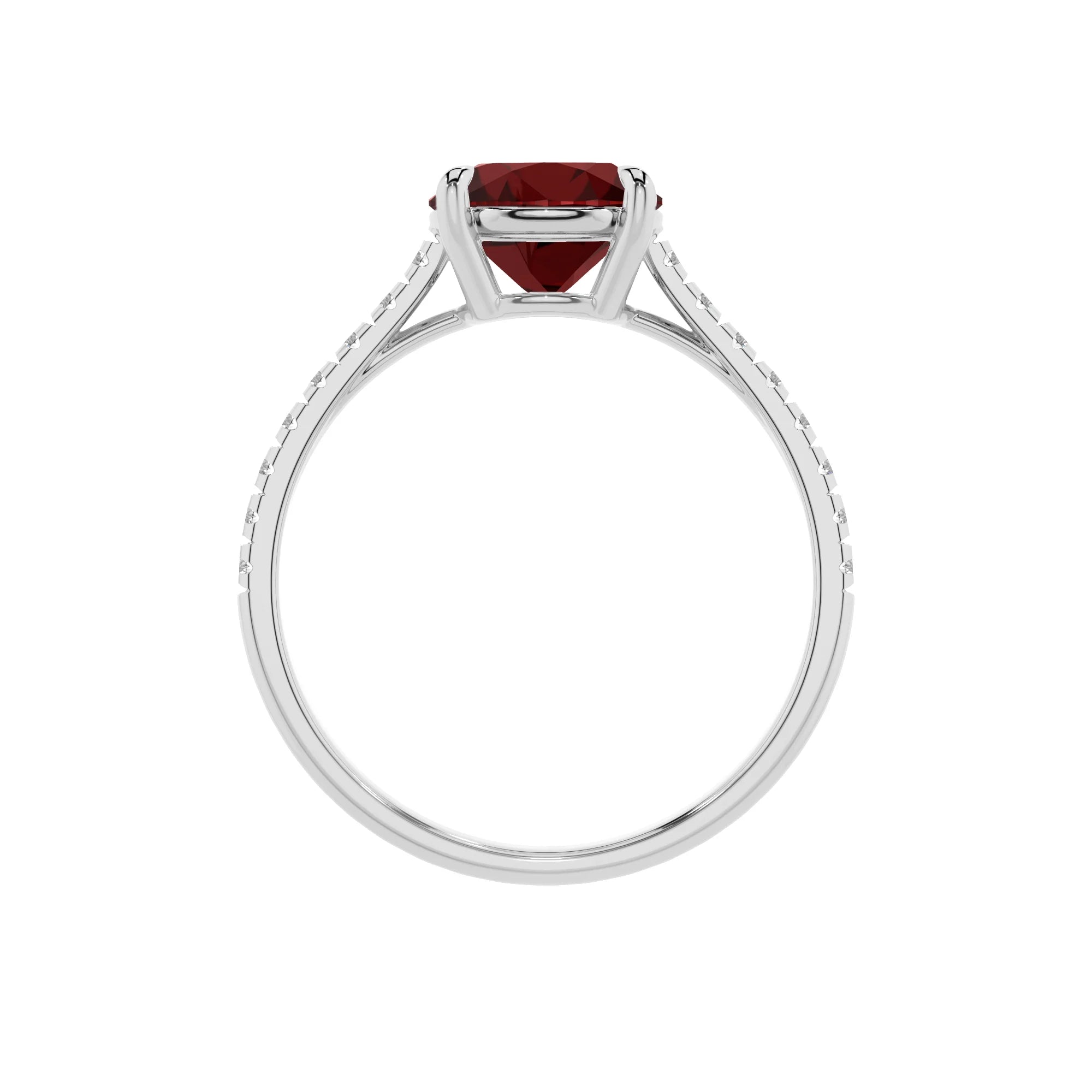 natural garnet round half eternity solitaire engagement rings in white gold 