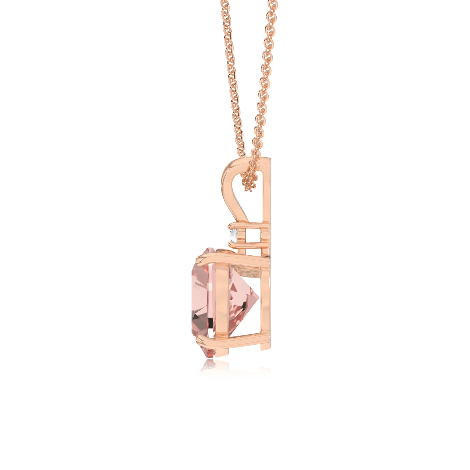lab grown morganite heart solitaire v-bale necklaces in rose gold 