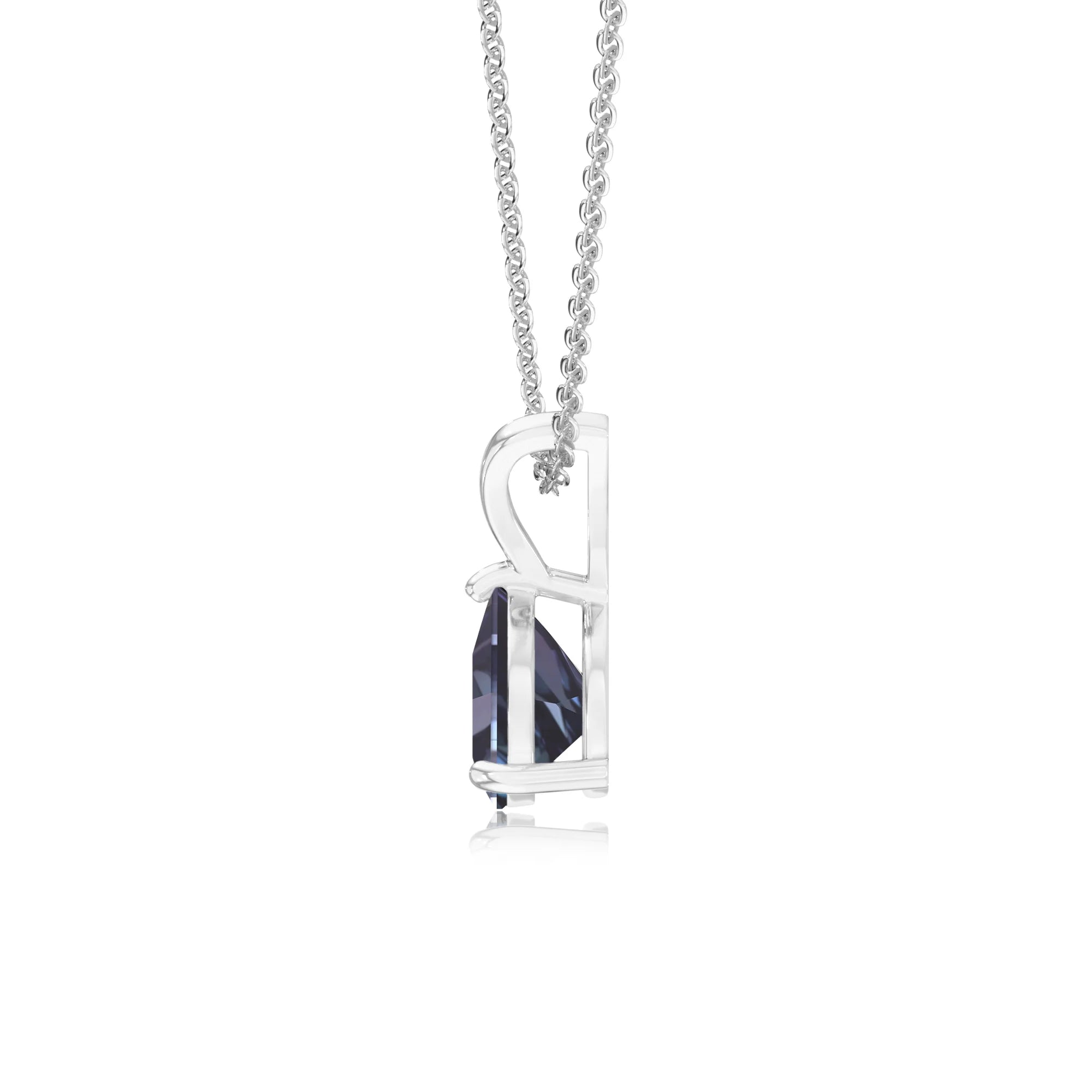 lab grown alexandrite trillion solitaire v-bale necklaces in sterling silver 